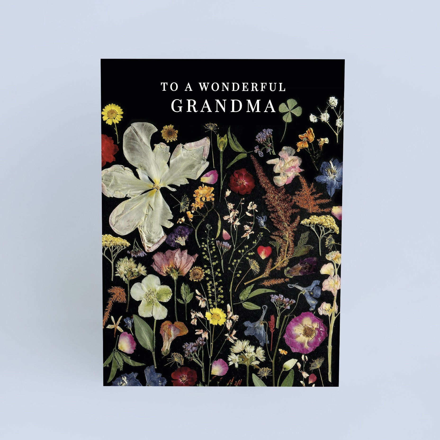 Wonderful Grandma Black Pressed Flower Print Card