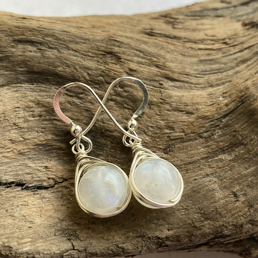 Moonstone Drop Earrings, Sterling Silver