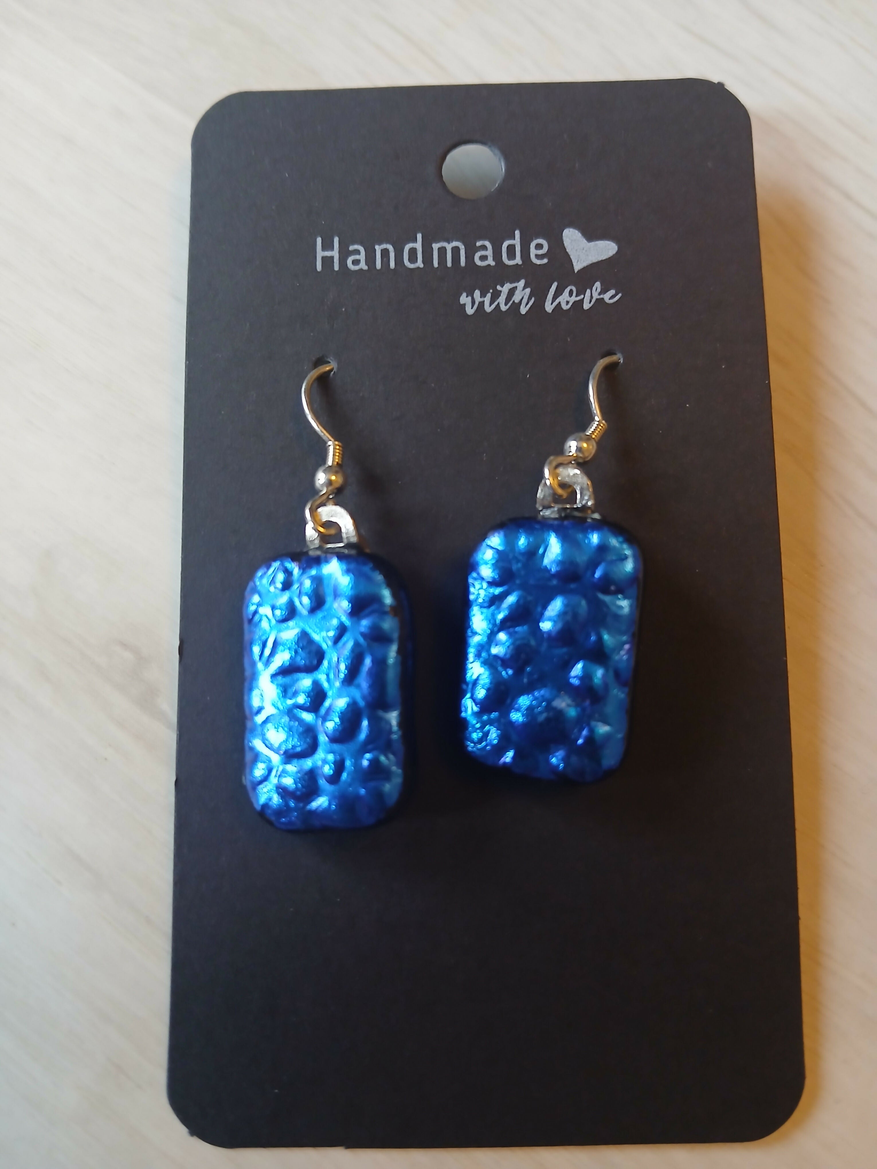 Fused Dichroic Glass Earrings in Dewdrop Pattern Blue With Sterling Silver Hooks