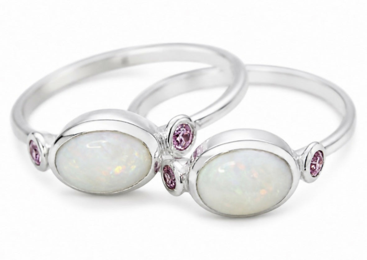 925 Sterling Silver and White Opal Stacking Ring