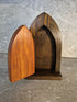 Handcrafted Opening Wooden Fairy Door Decorated with an Engraved Wolf's Face