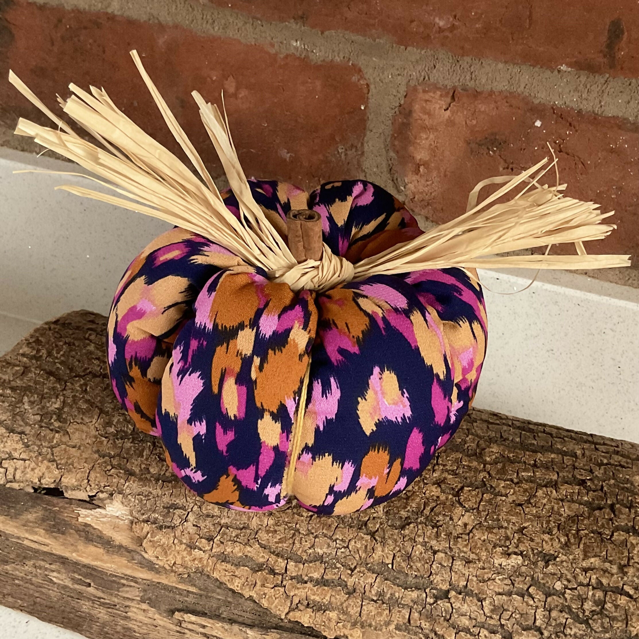 Colourful Handmade Pumpkin Decoration, Pink And Mustard Upcycled Fabric Ornament, Autumn And Halloween Home Decor Gift