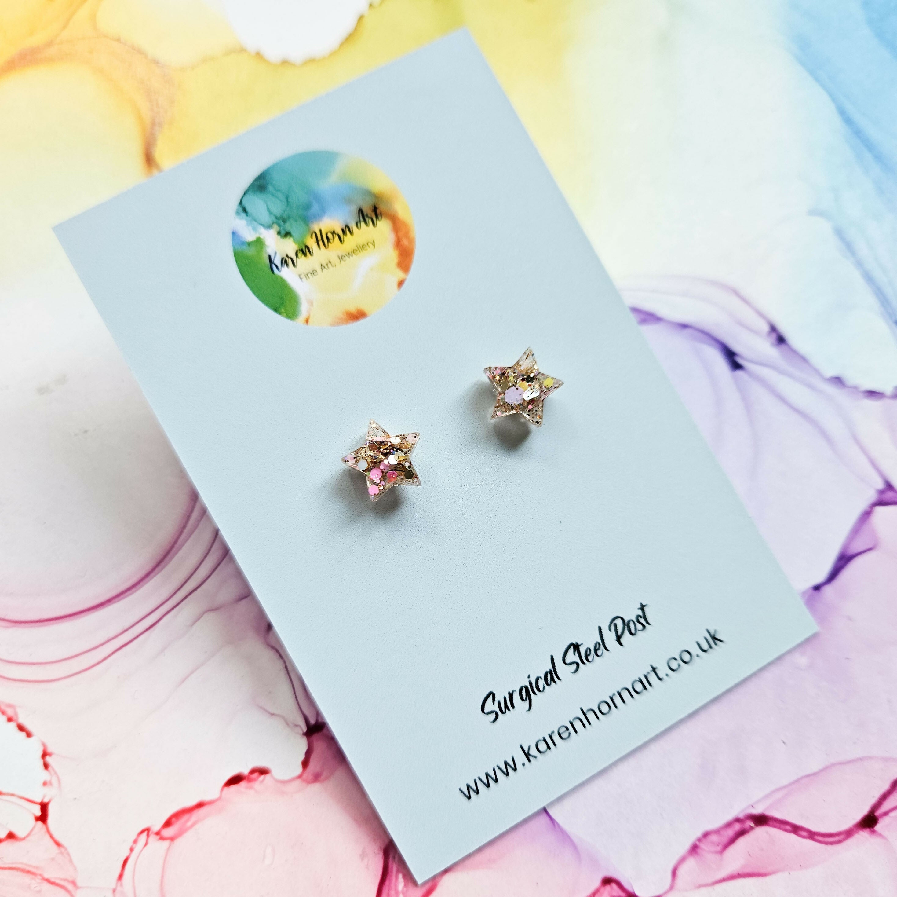 Handmade Glitter Stars Resin Studs