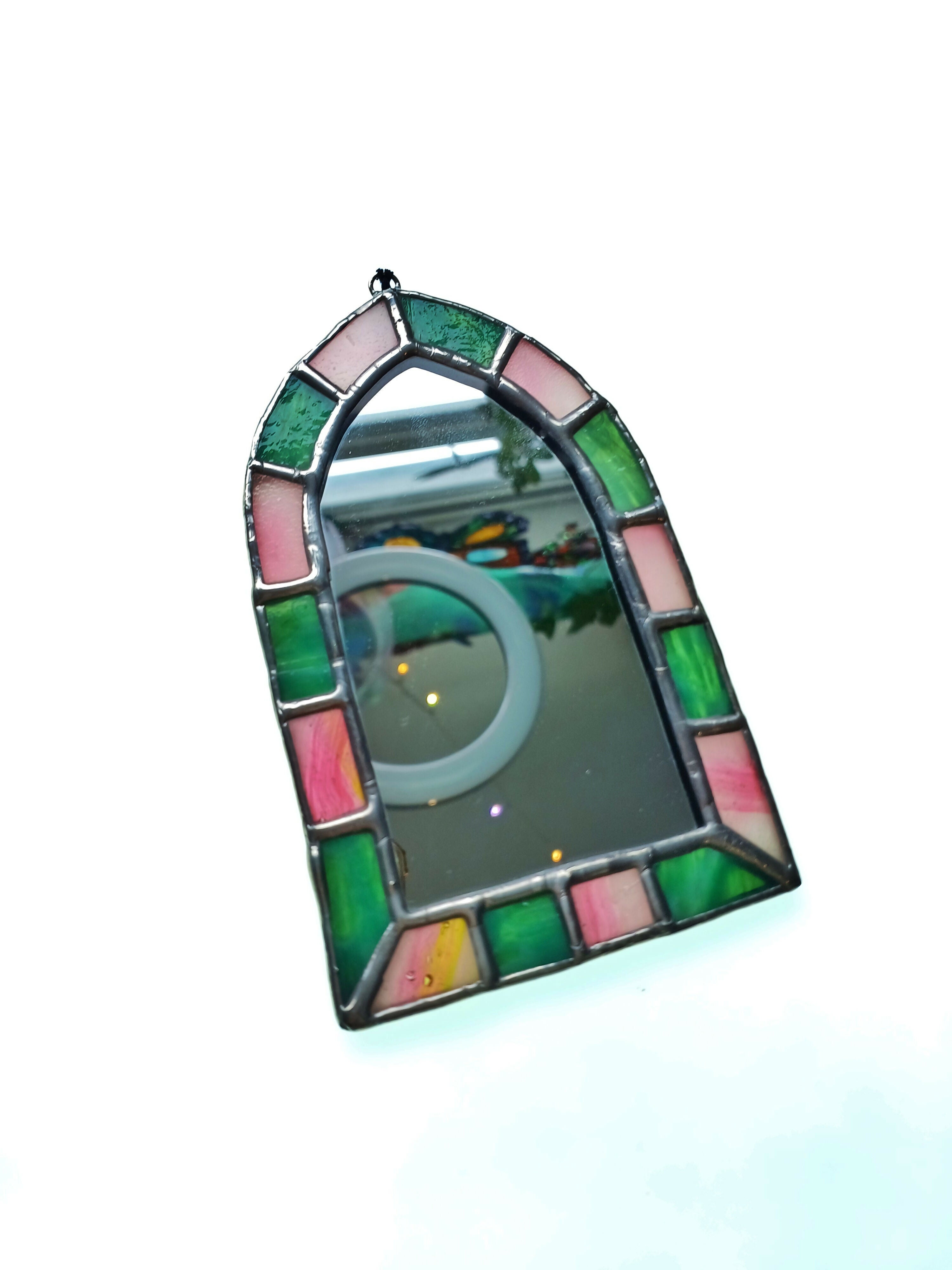 Pink And Green Stained Glass Mirror