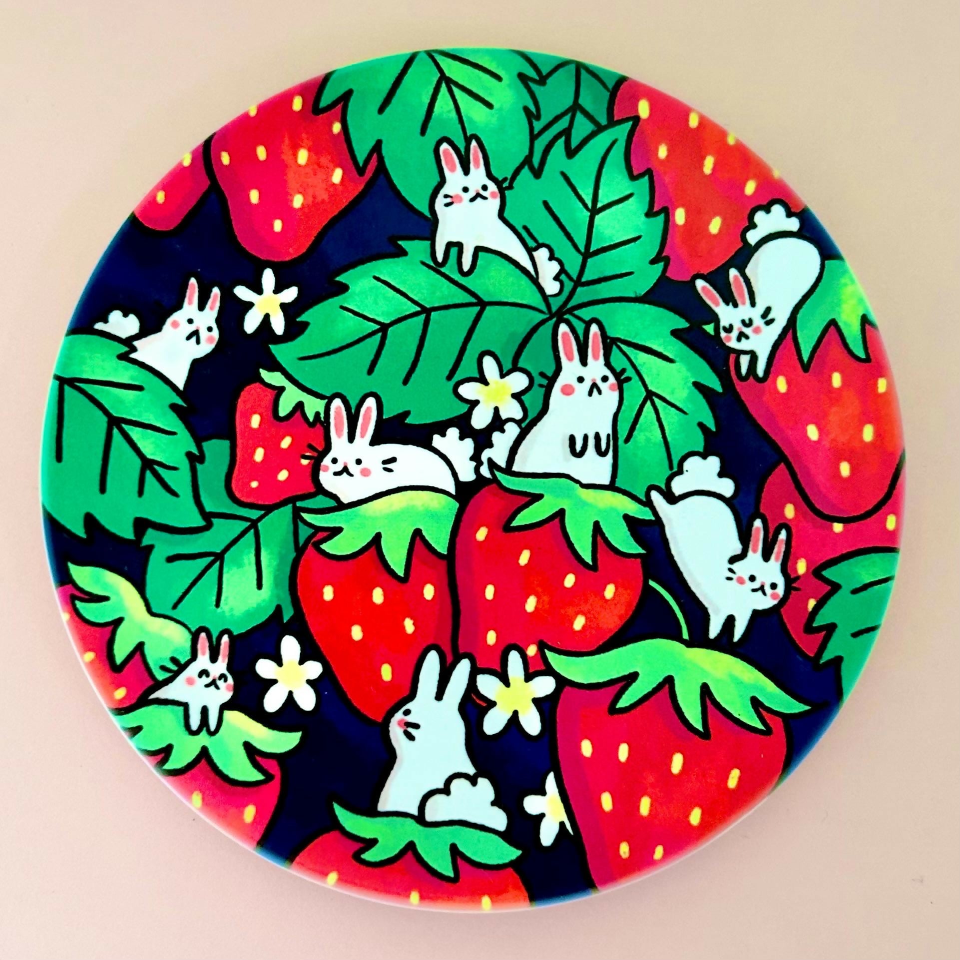 Fruit Animal Ceramic Coaster - Strawberry Bunny Strawbunny