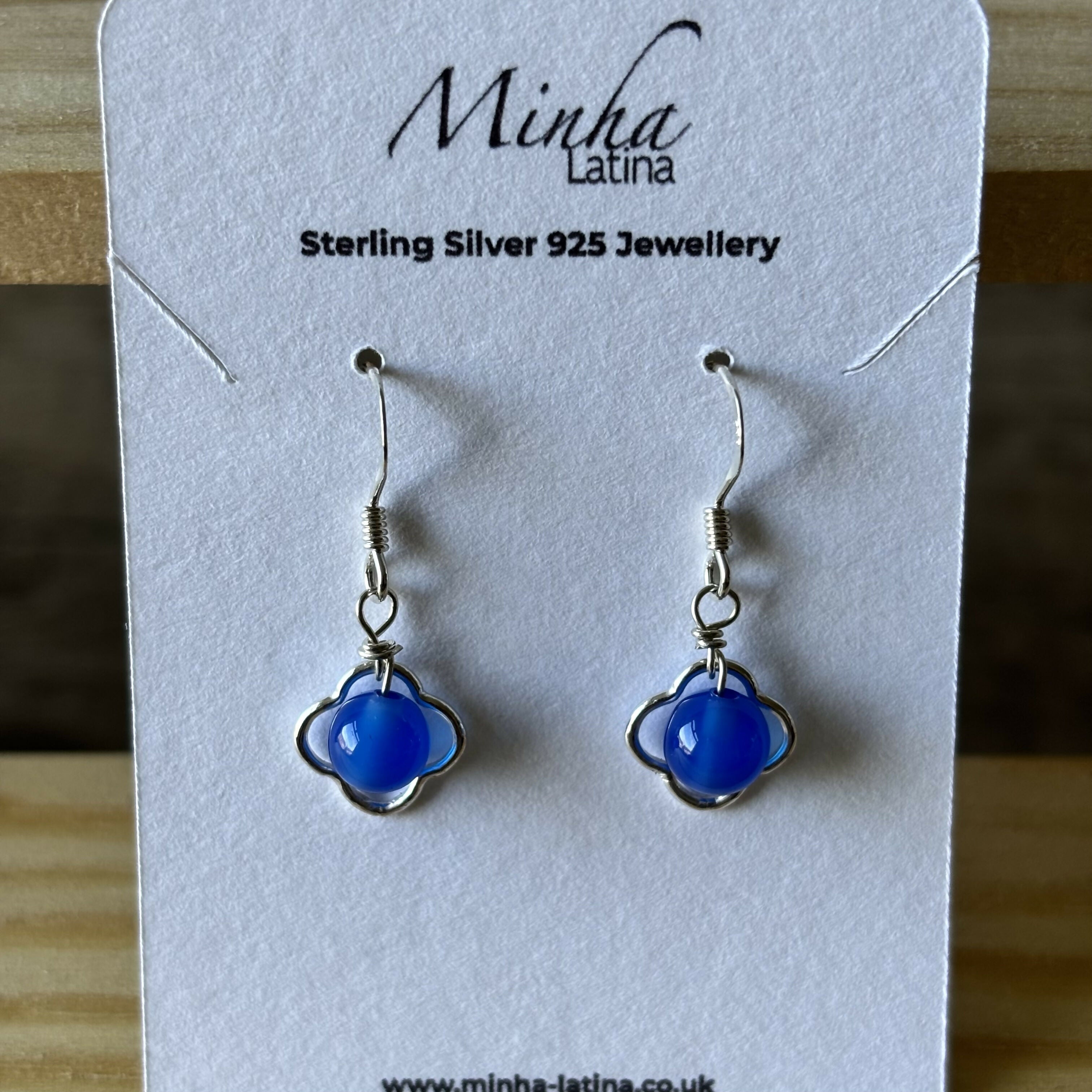 Sterling Silver Clover Gemstones Earrings