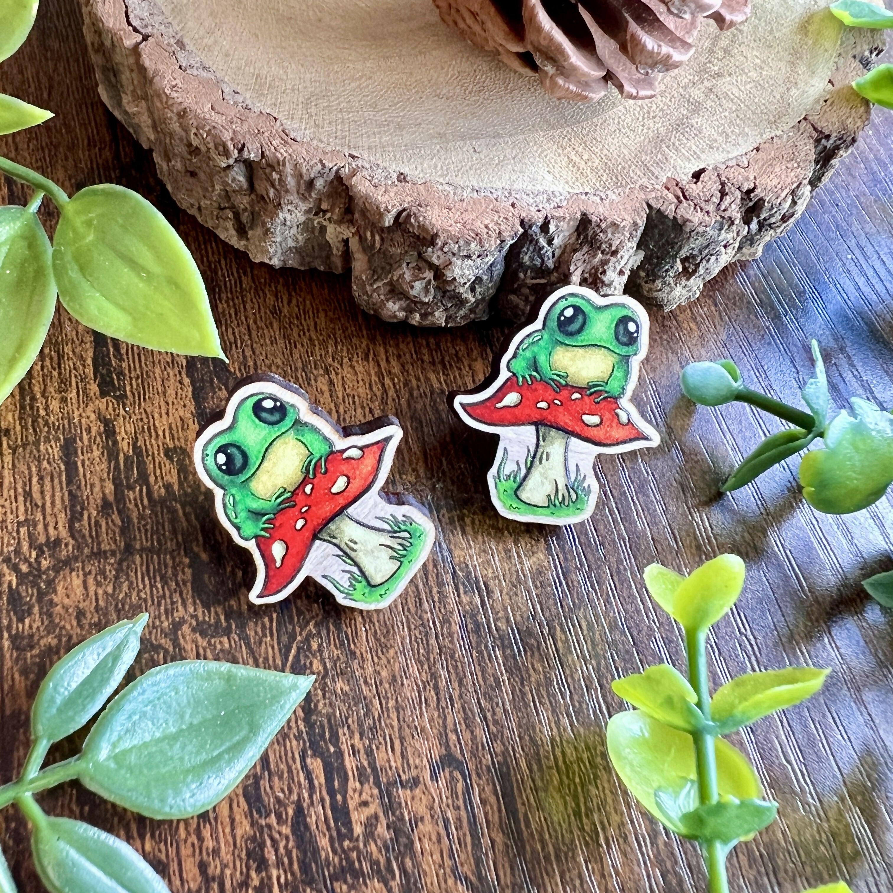 Frog Fungi Wooden Pin | Cute Maple Adornment | Art & Soul