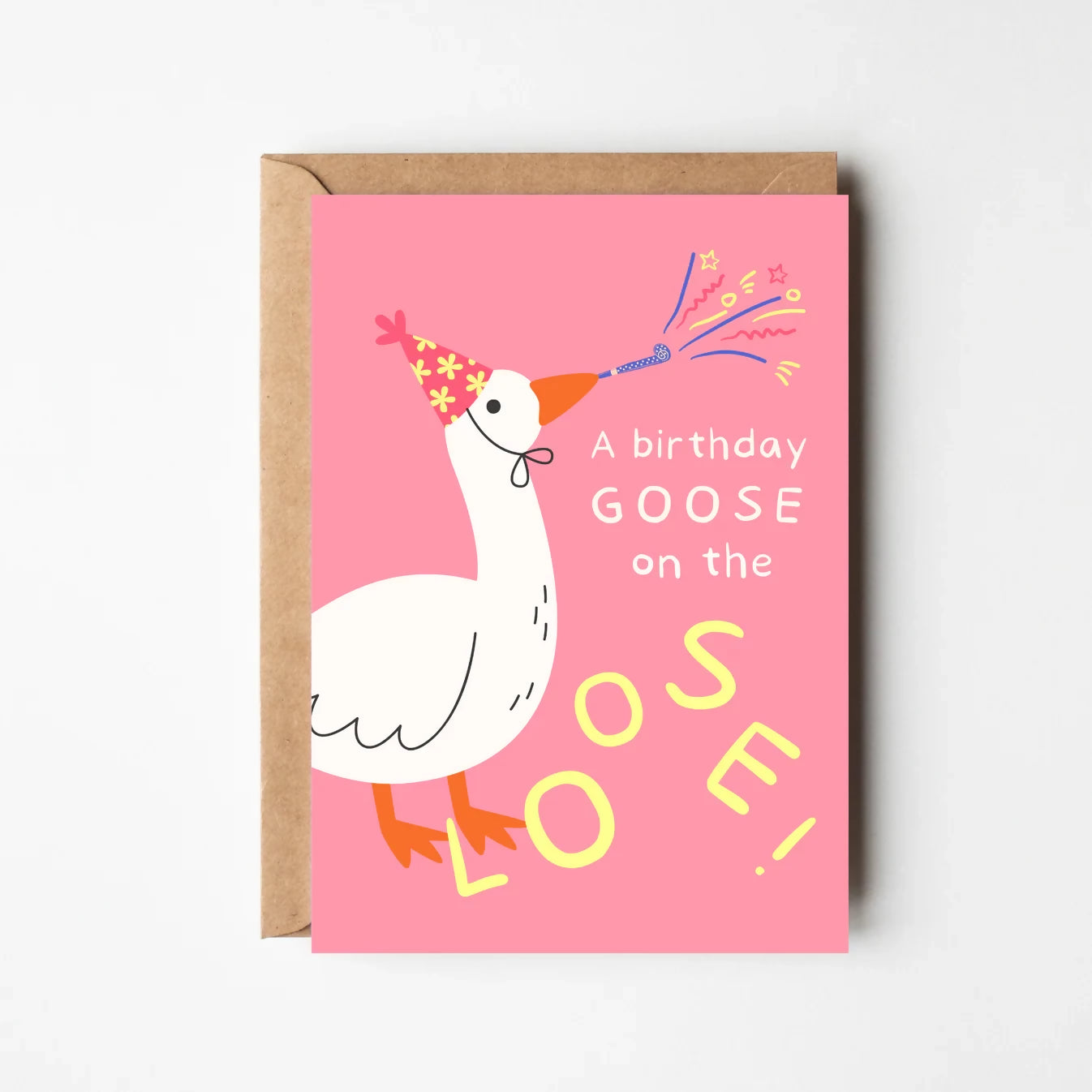 A BIRTHDAY GOOSE PINK GREETINGS CARD