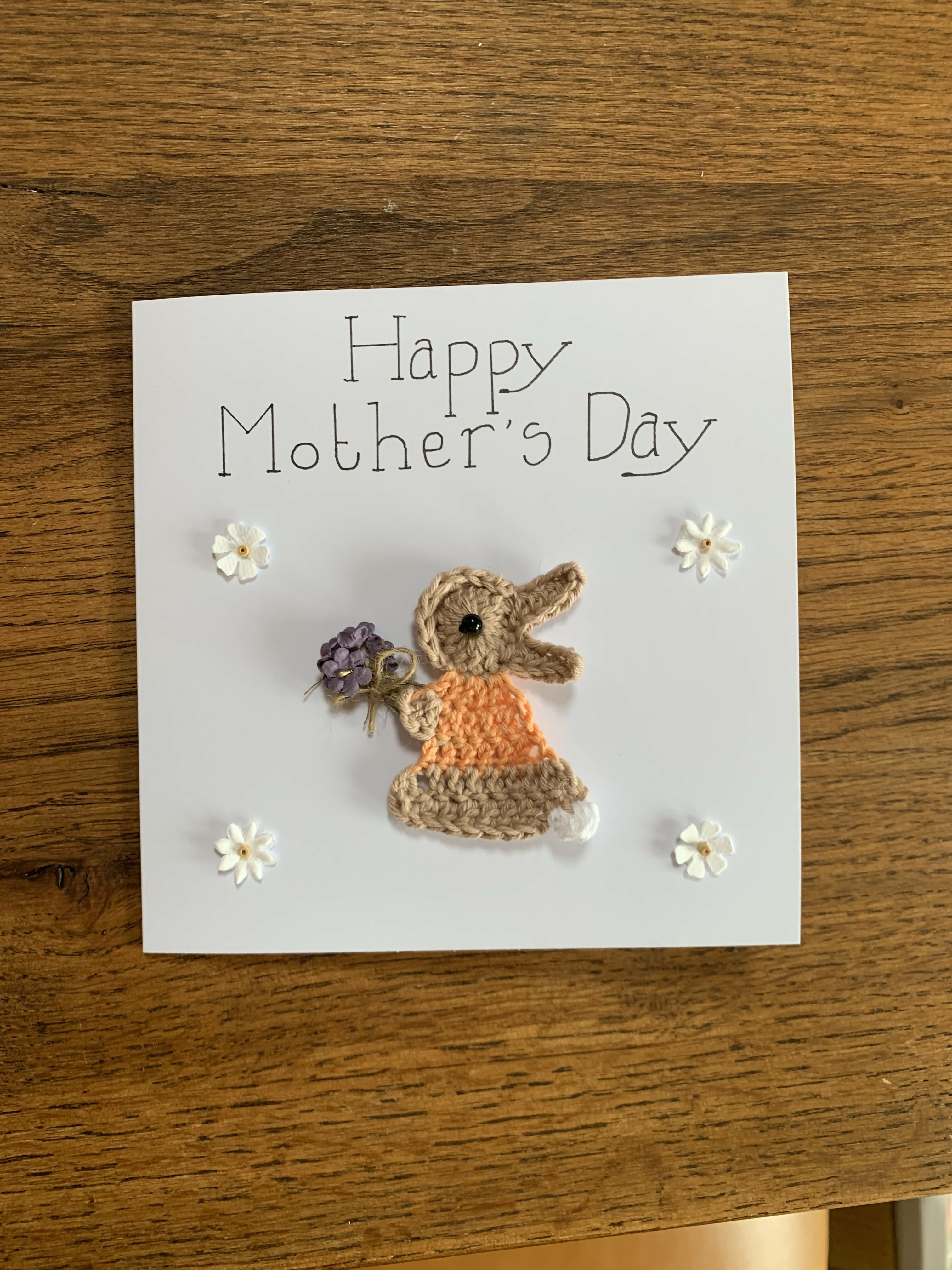 Happy Mother’s Day Crocheted card with Rabbit.
