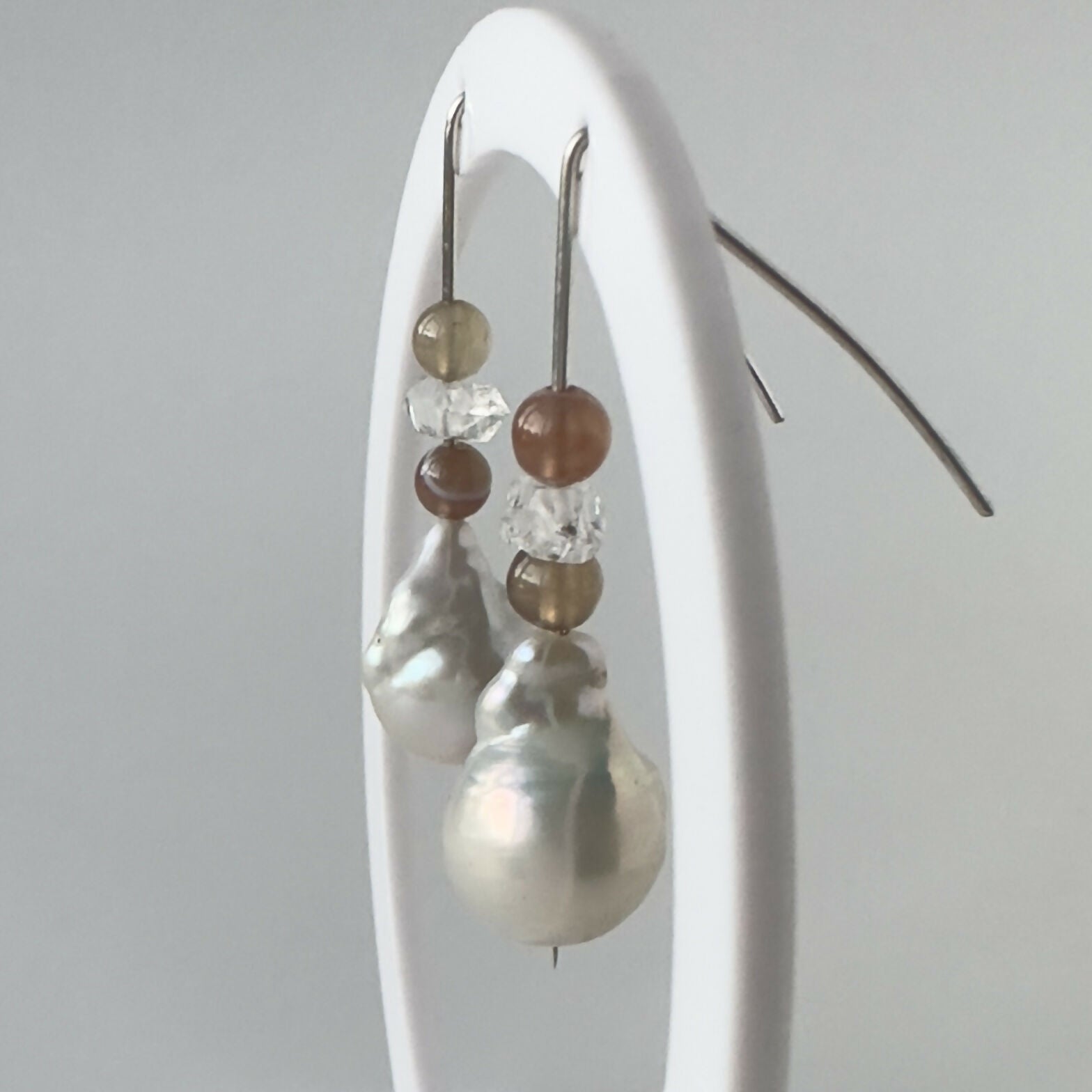 HEALING CRYSTAL & STERLING SILVER CROWN CHAKRA EARRINGS WITH BAROQUE PEARLS