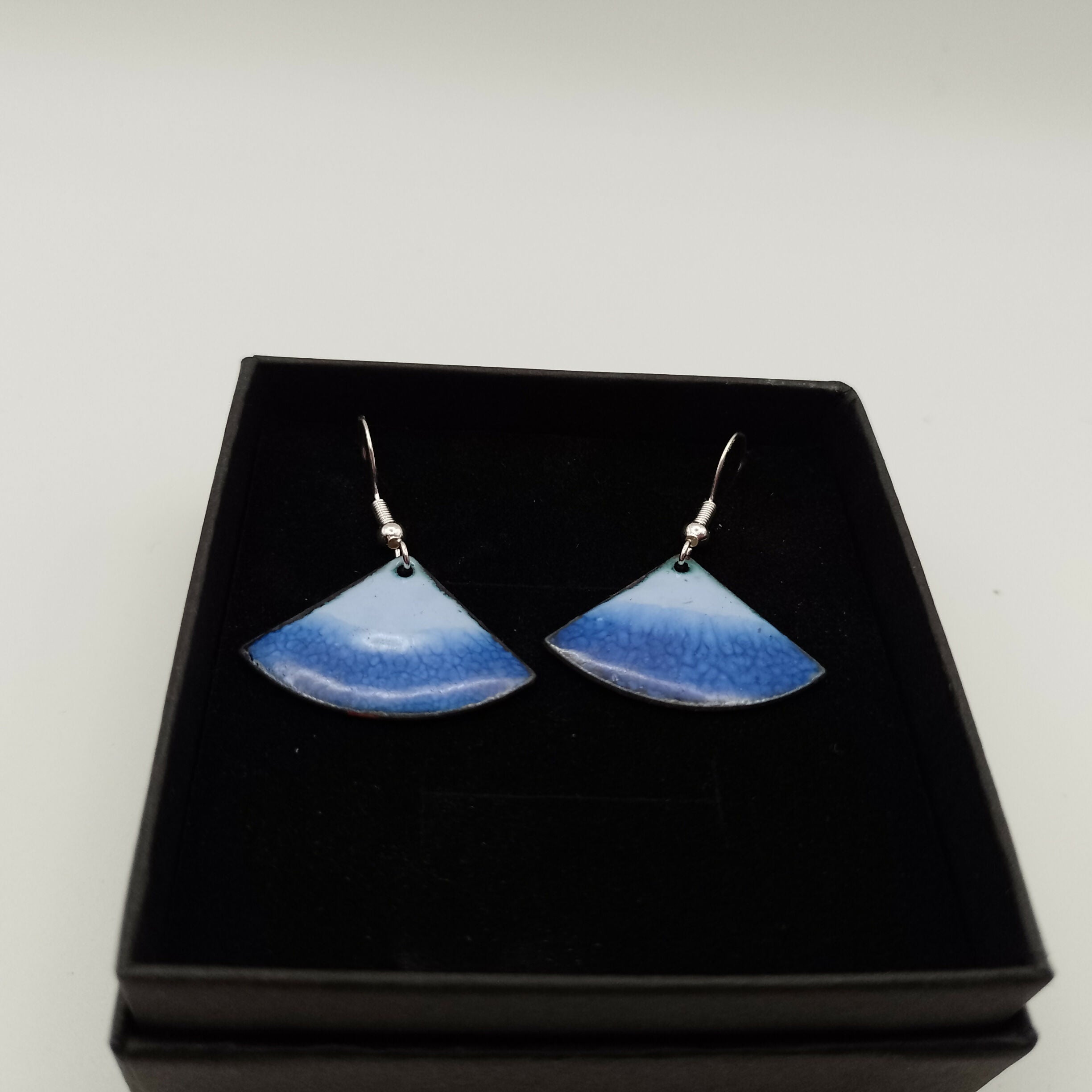 Dark and Light Blue Fan Enamel Fan Earrings