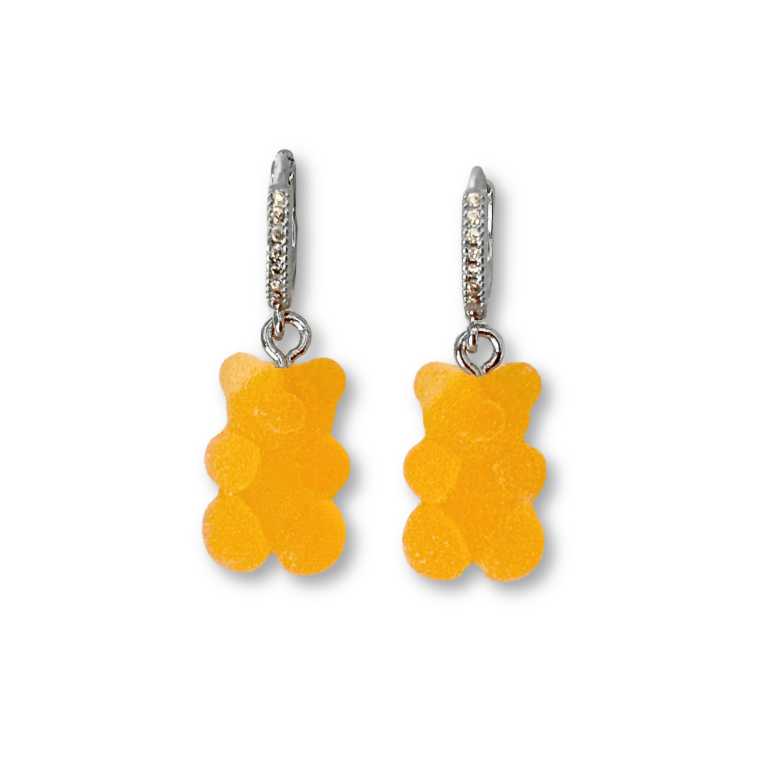 Sugar Coated Gummy Bear Hoop Drop Earrings in Tangerine Dream