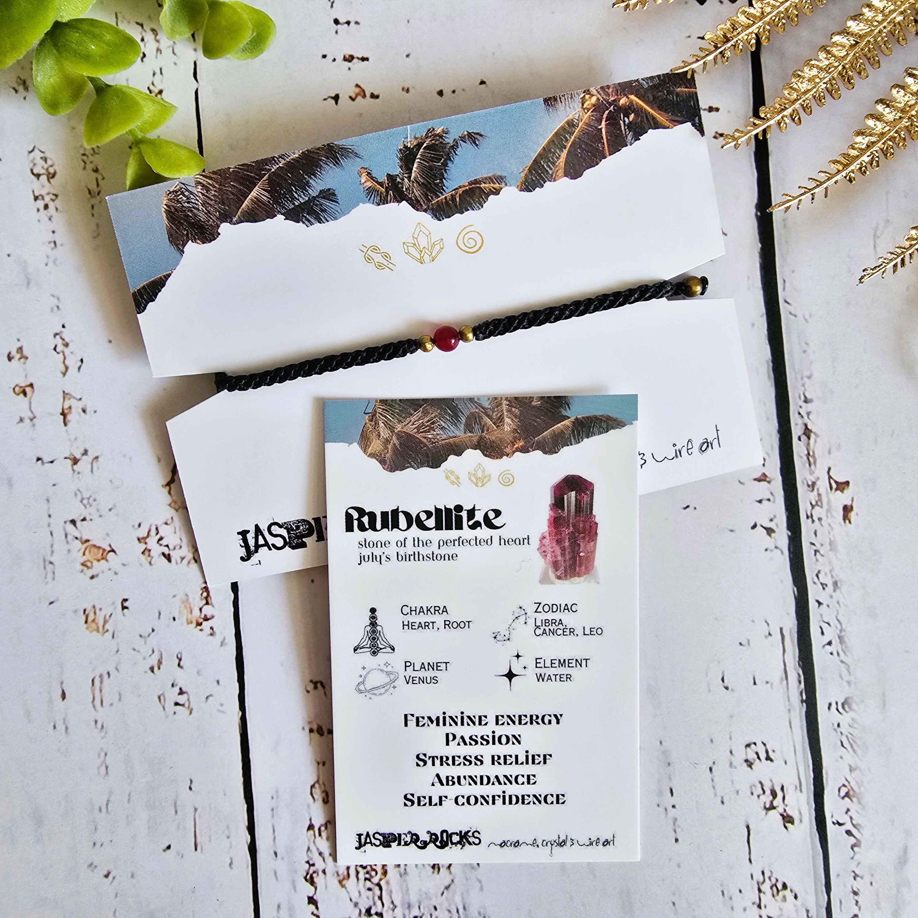 Rubellite Birthstone Bracelet; Single Crystal Macrame Adjustible July Gift Bracelet