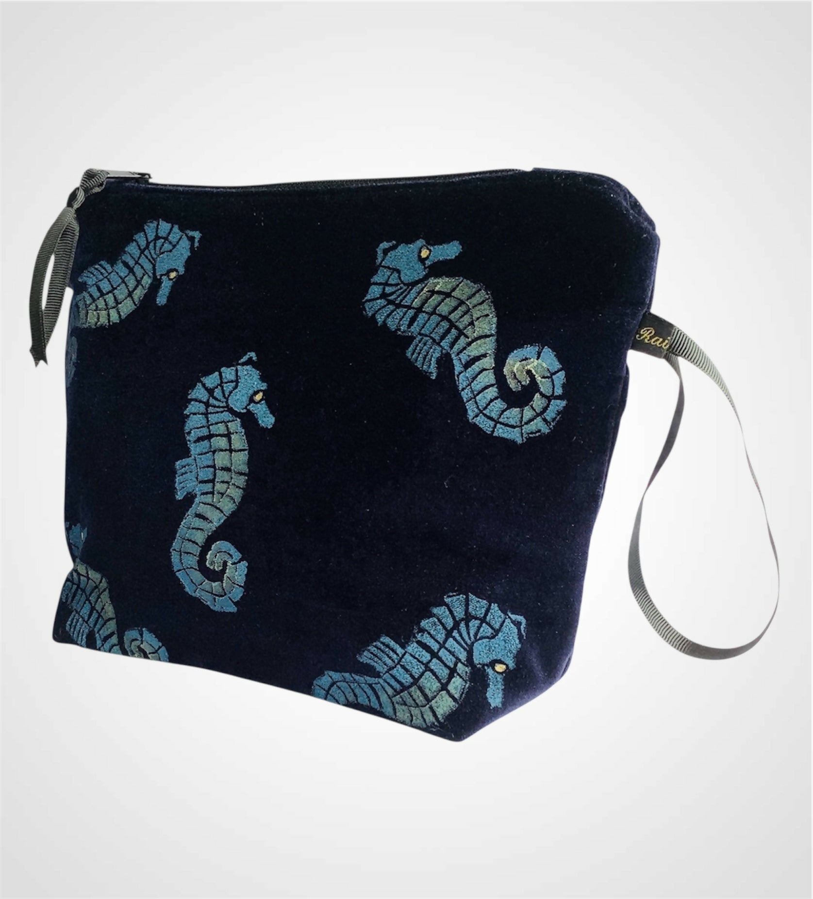 Midnight Blue Seahorses Makeup Bag