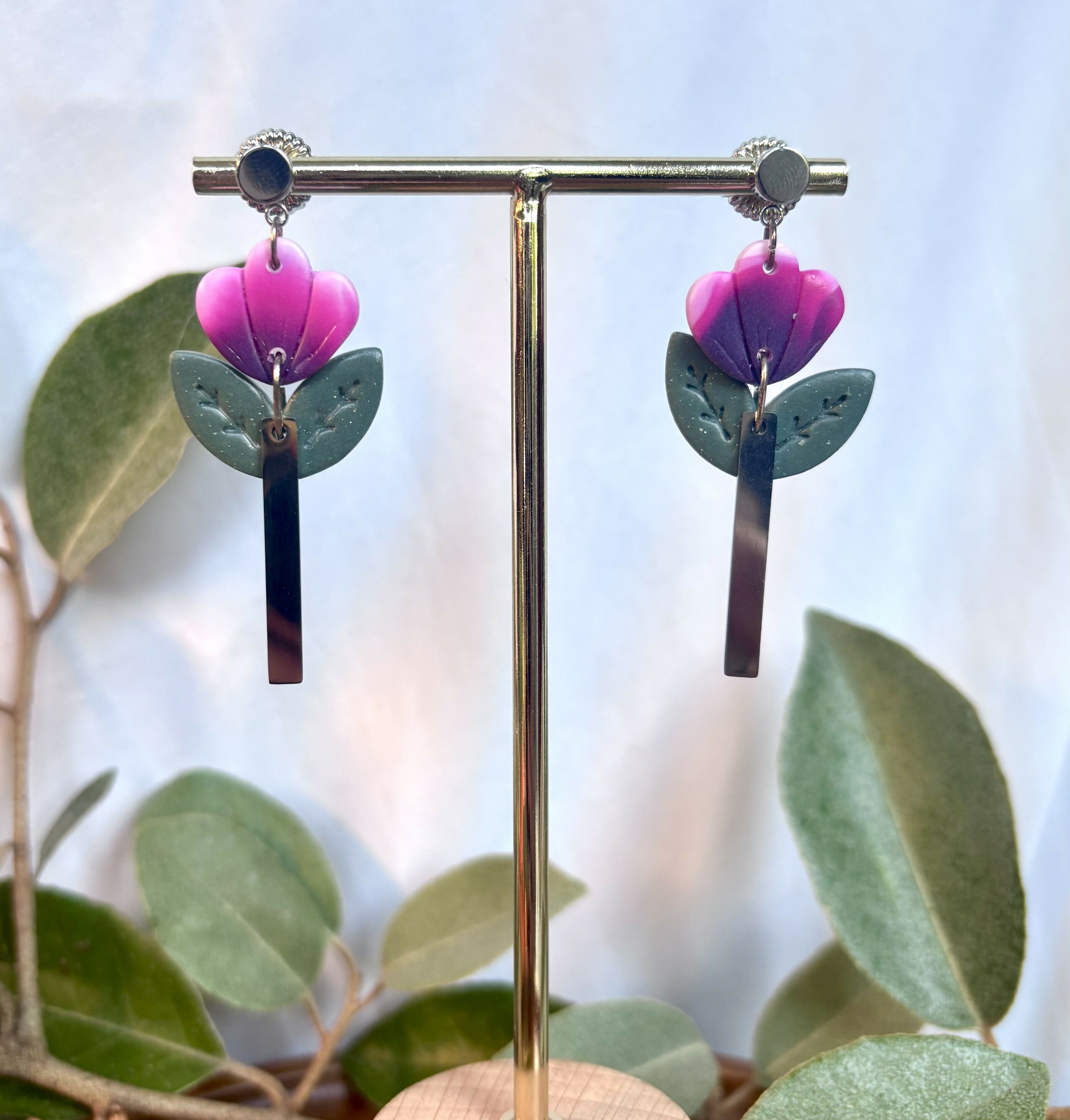 Tulip Flower Polymer Clay Earrings