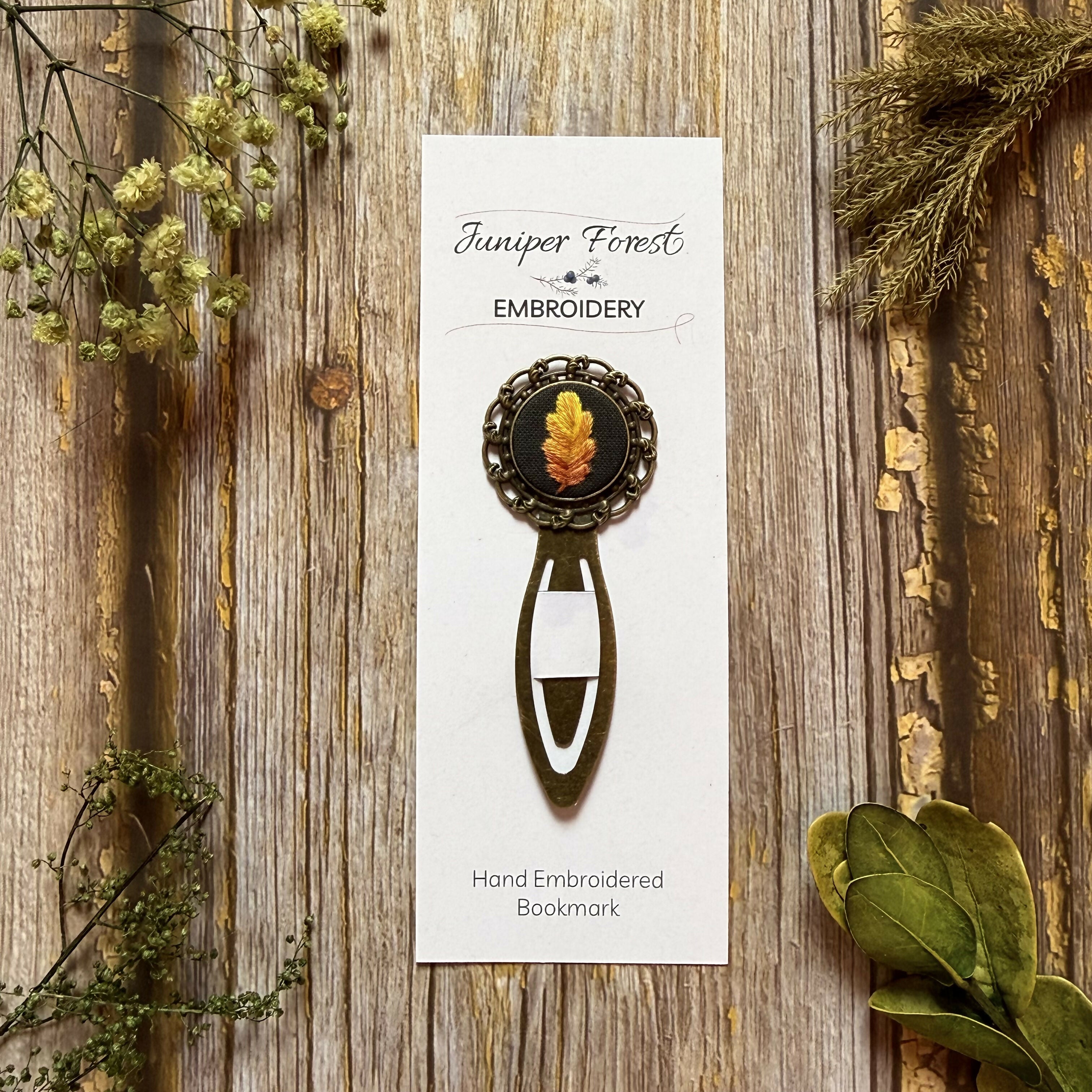 Bronze Hand Embroidered Autumnal Oak Leaf Bookmark