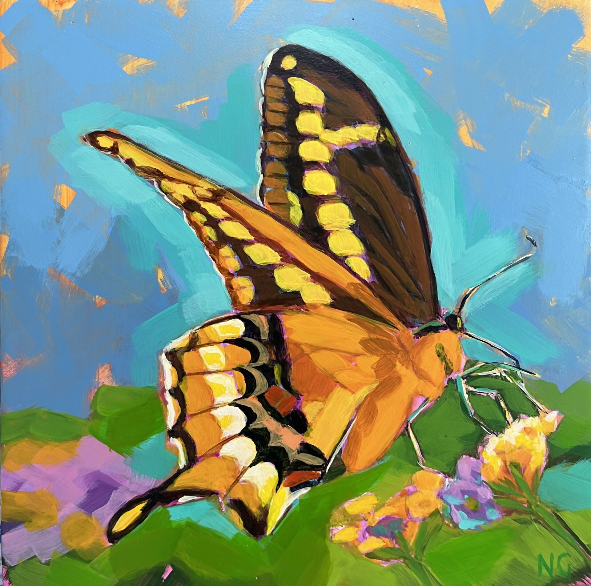 Western Tiger Swallowtail Yellow Butterfly - Original Acrylic Painting
