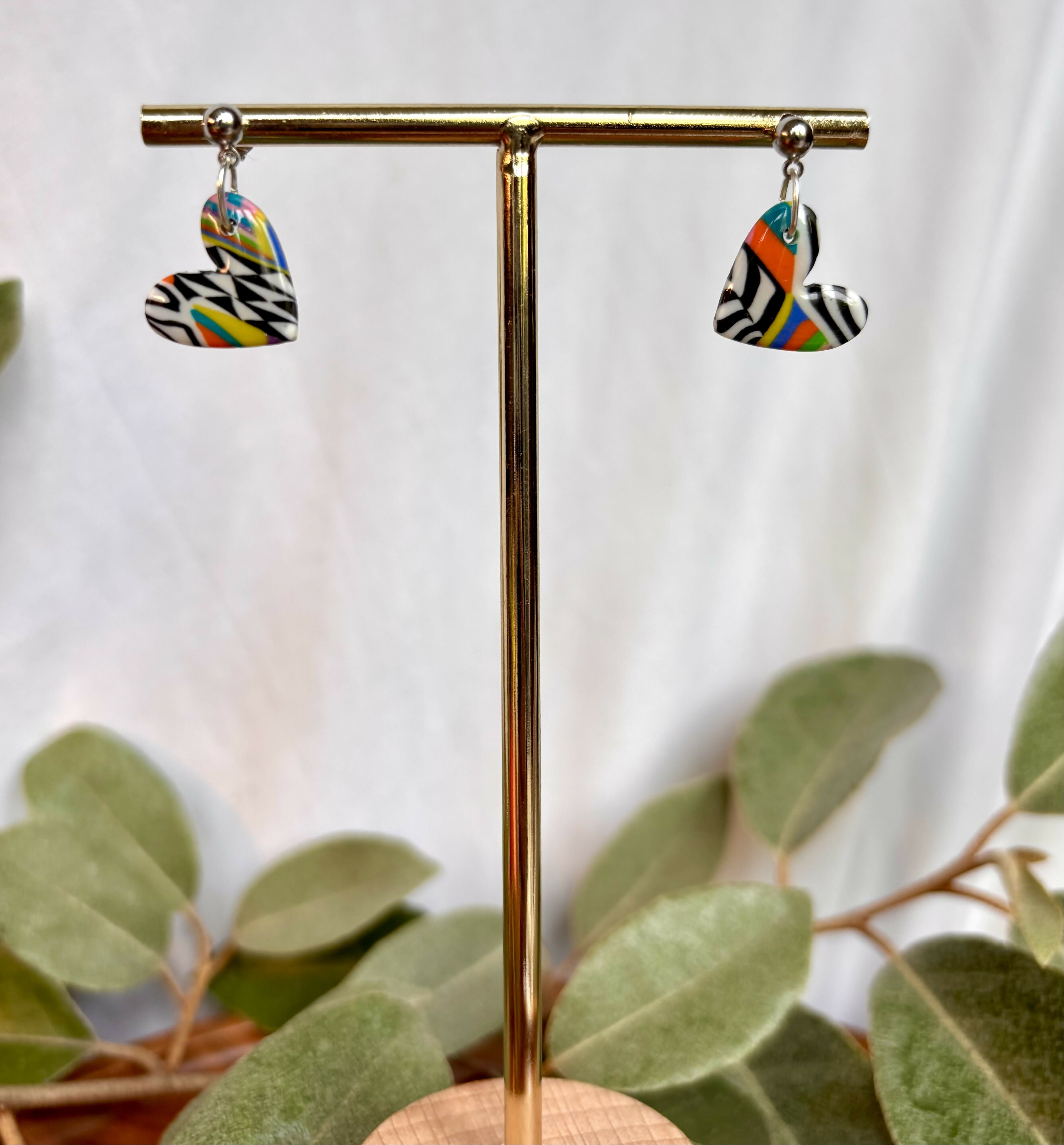 Funky Pattern Collection - Small Heart Polymer Clay Earrings