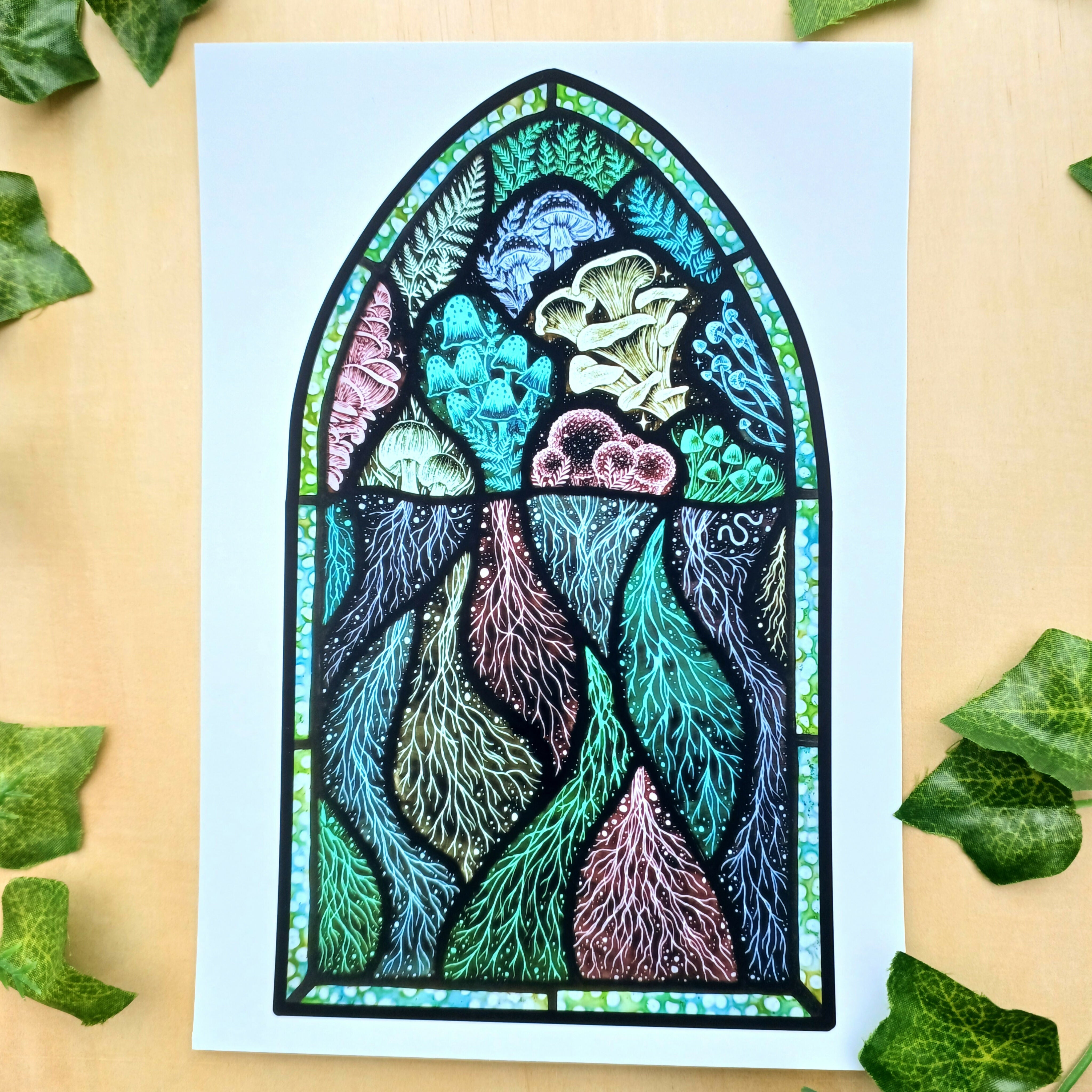 Stained Glass Mycelium Network Print