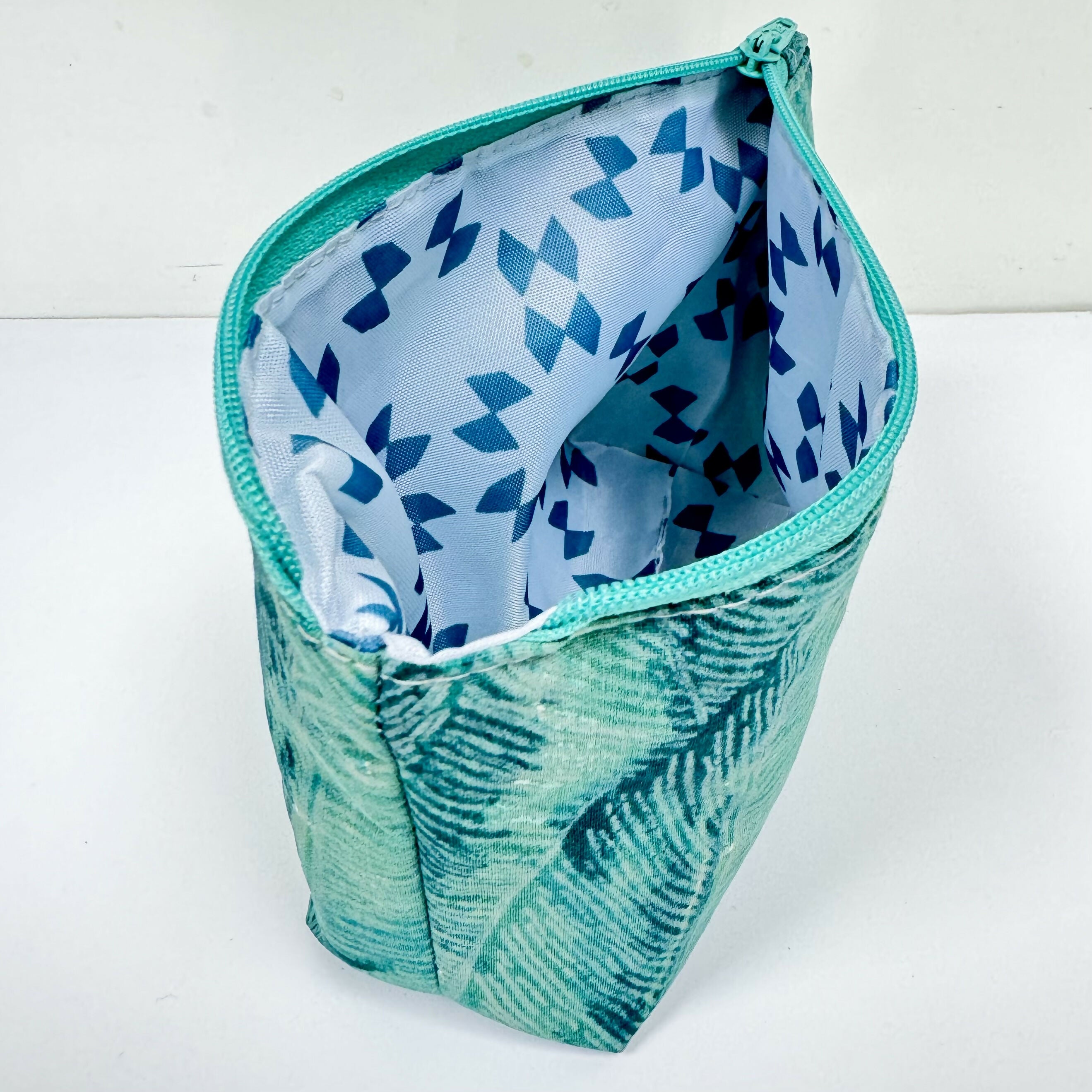 Teal Tropical Leaves Small Make Up Bag