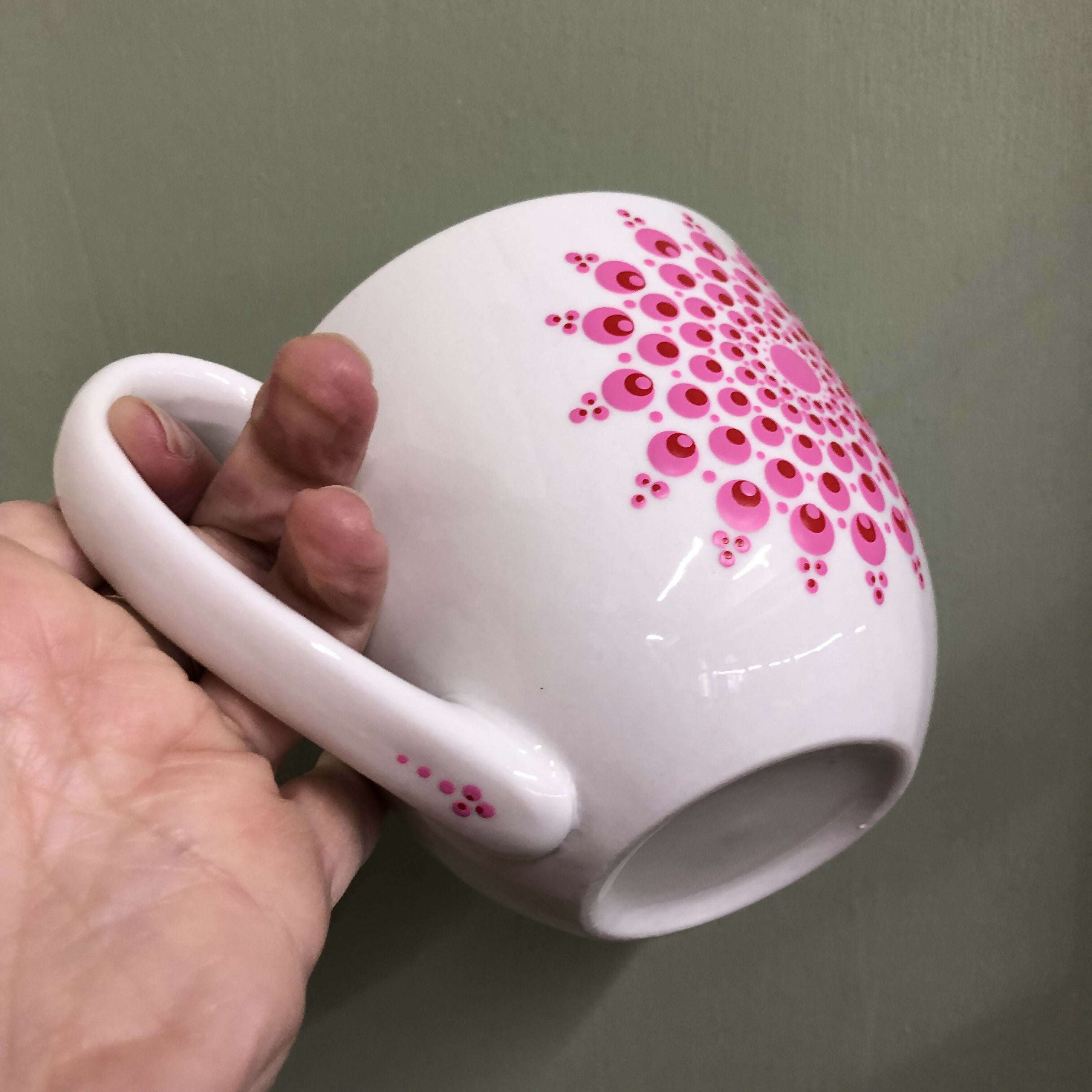 Hand Painted Dot Mandala Large Mug: Flamingo and Red