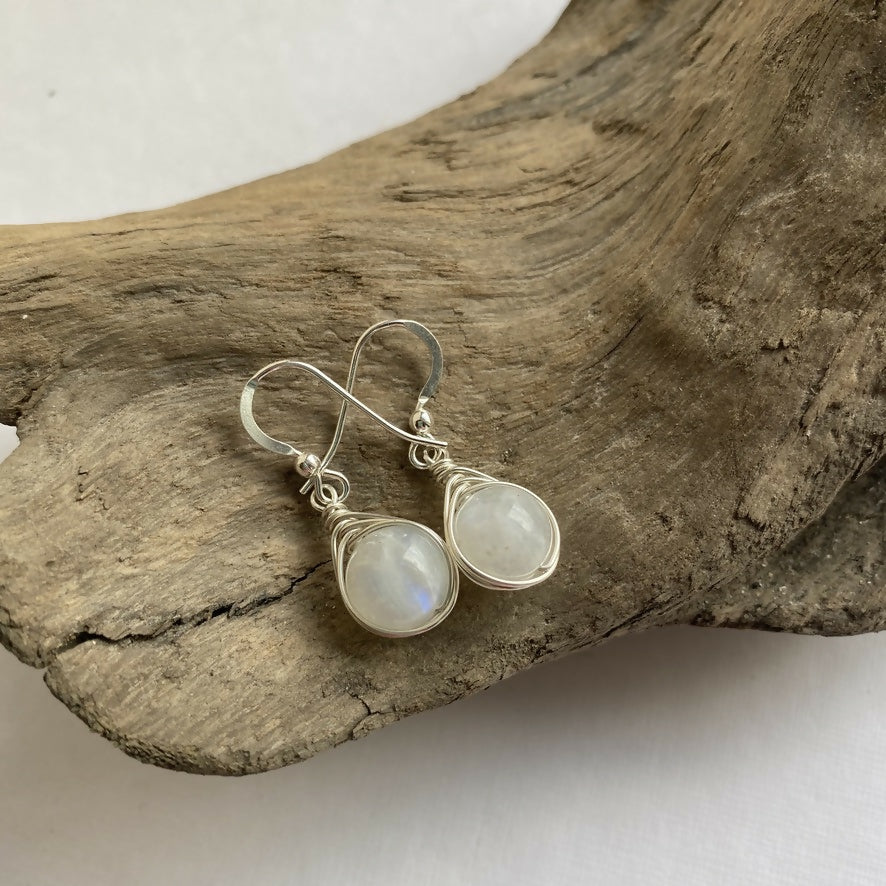 Moonstone Drop Earrings, Sterling Silver