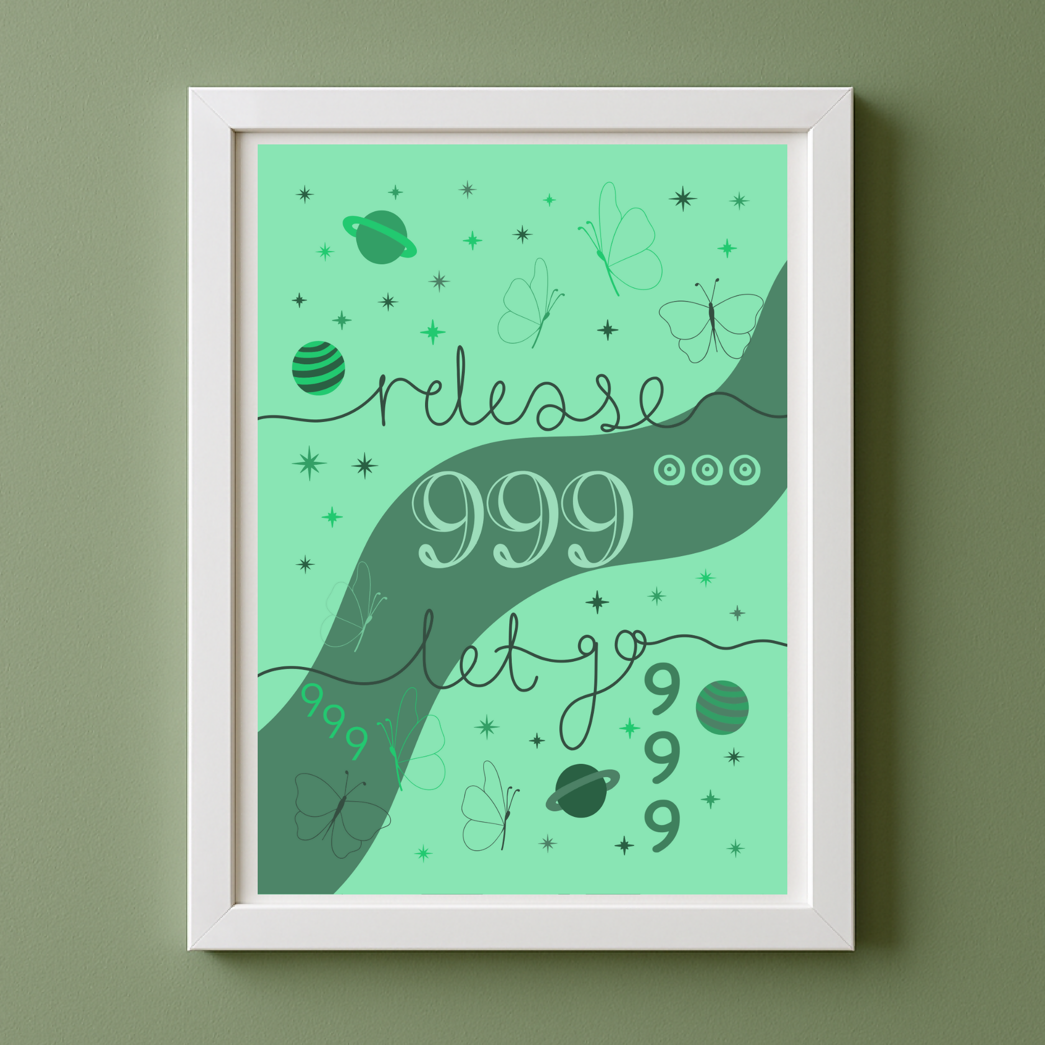 999 Angel Number Print Unframed A4 Green