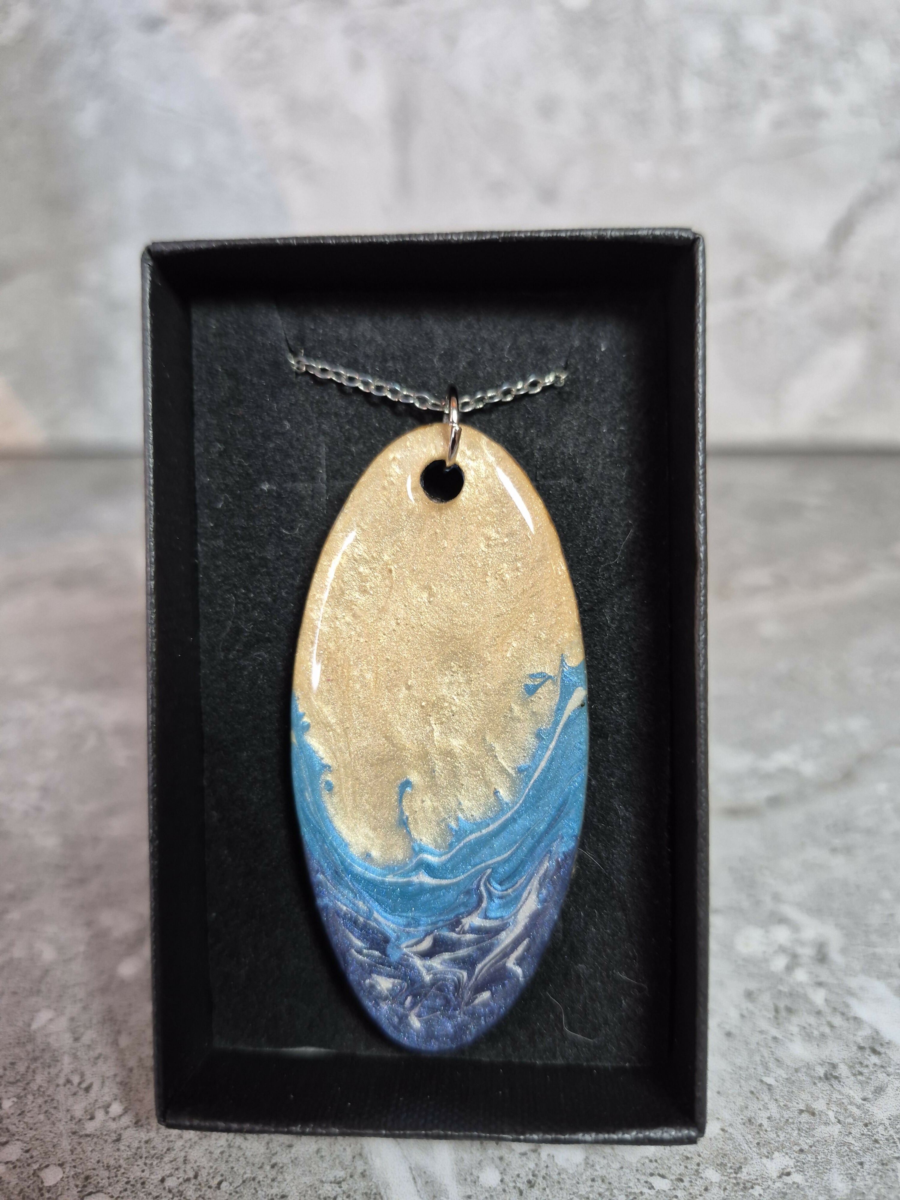 Unique Hand Crafted Cyan, Blue, Ivory and Sand Coloured Pendant