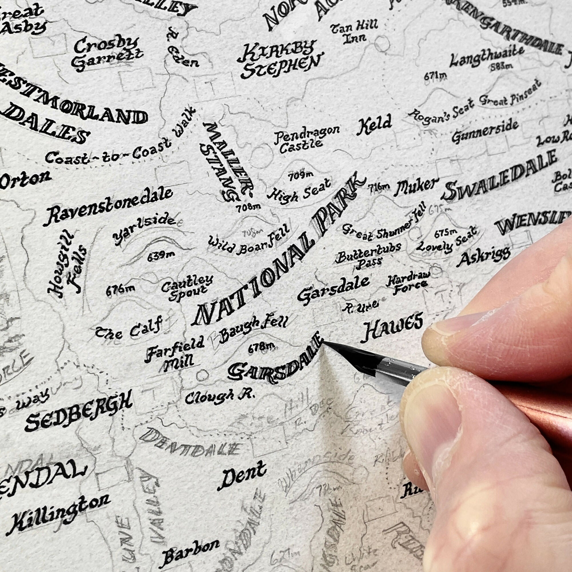 Yorkshire Dales Map Hand Drawn Fine Art Print