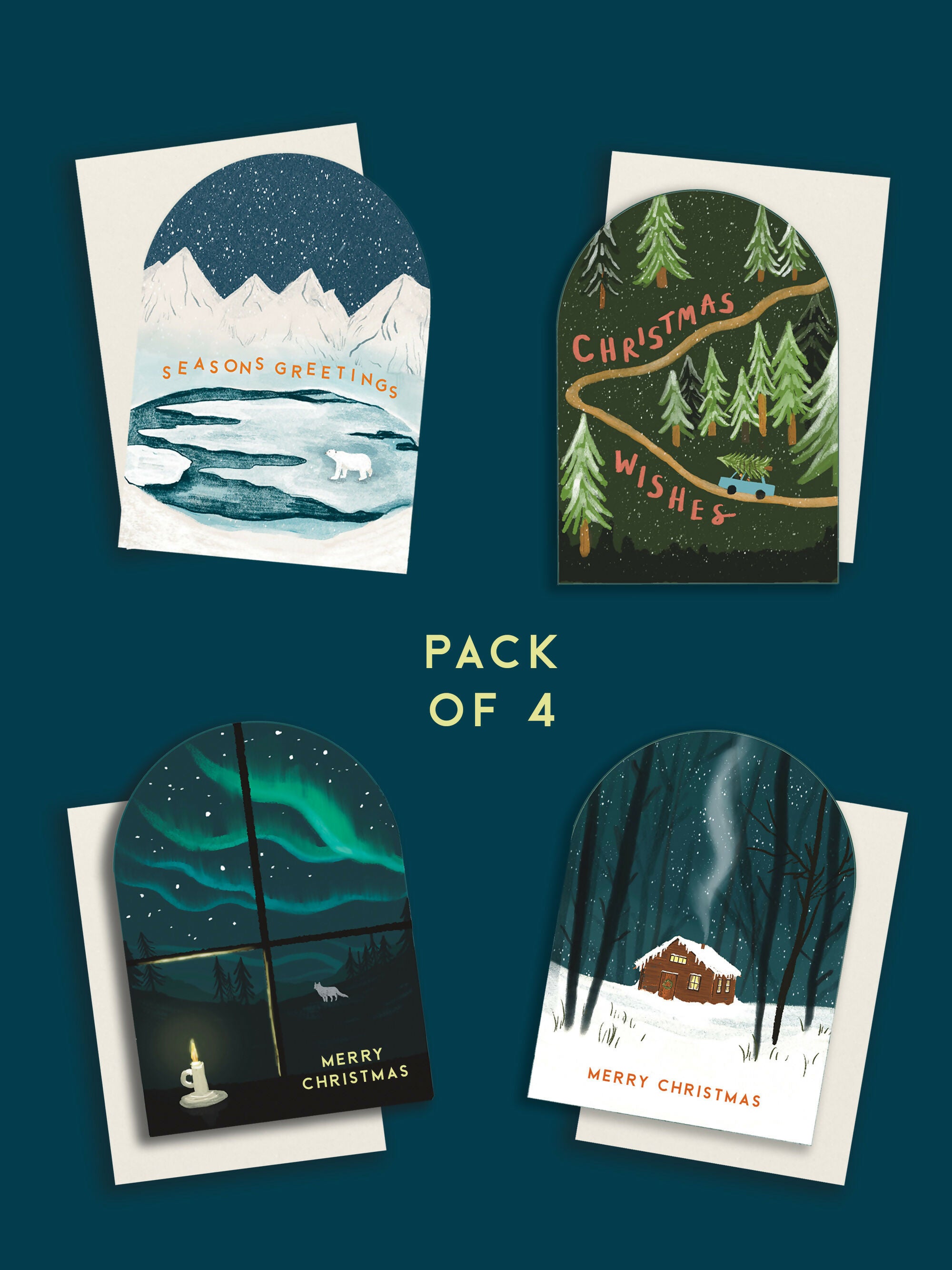 Illustrated Arched Christmas Card 4-Pack