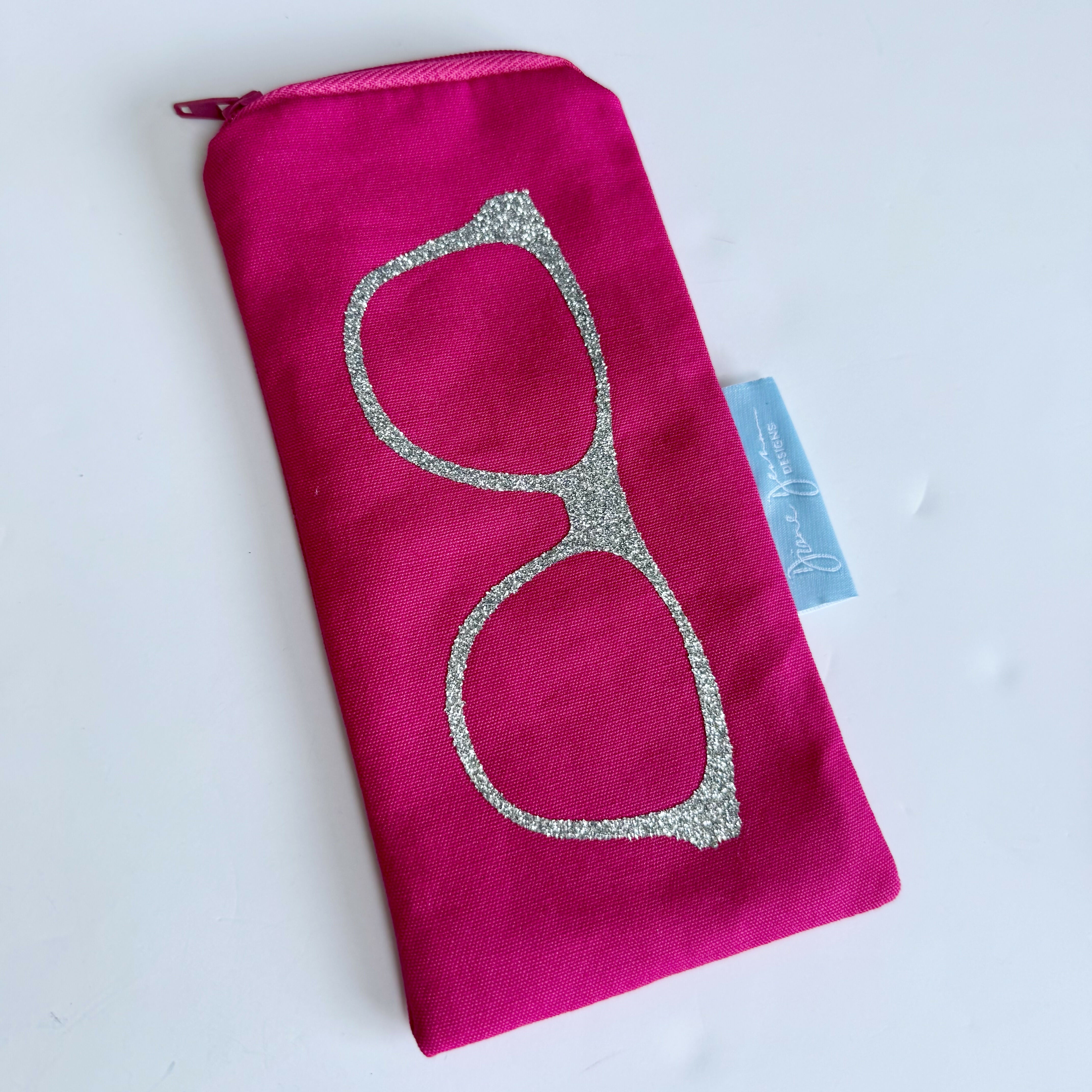 Glasses Case -Cerise with Silver Glitter