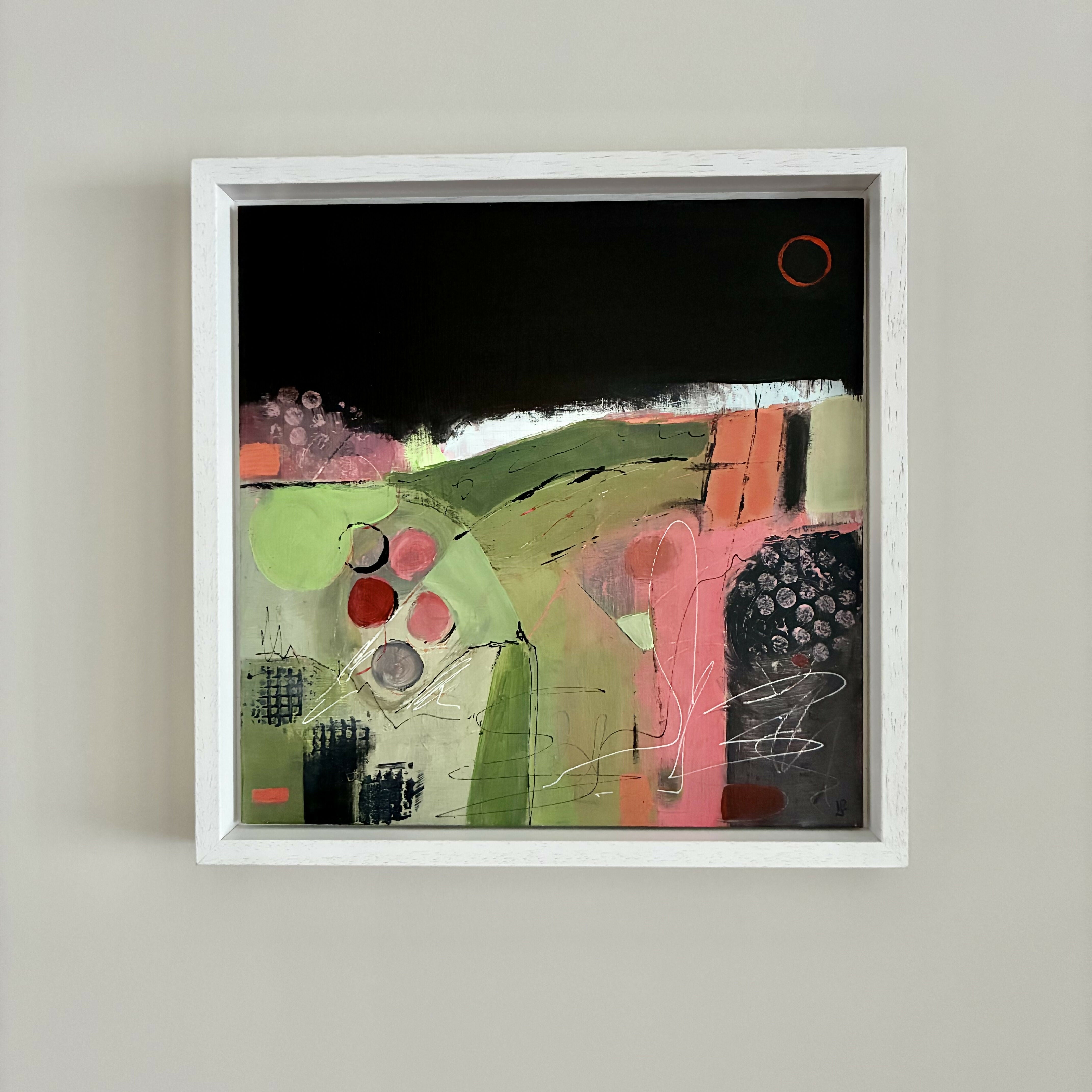 Abstract Landscape Acrylic Painting On Wood Panel In Tray Frame 'Lucky Day'