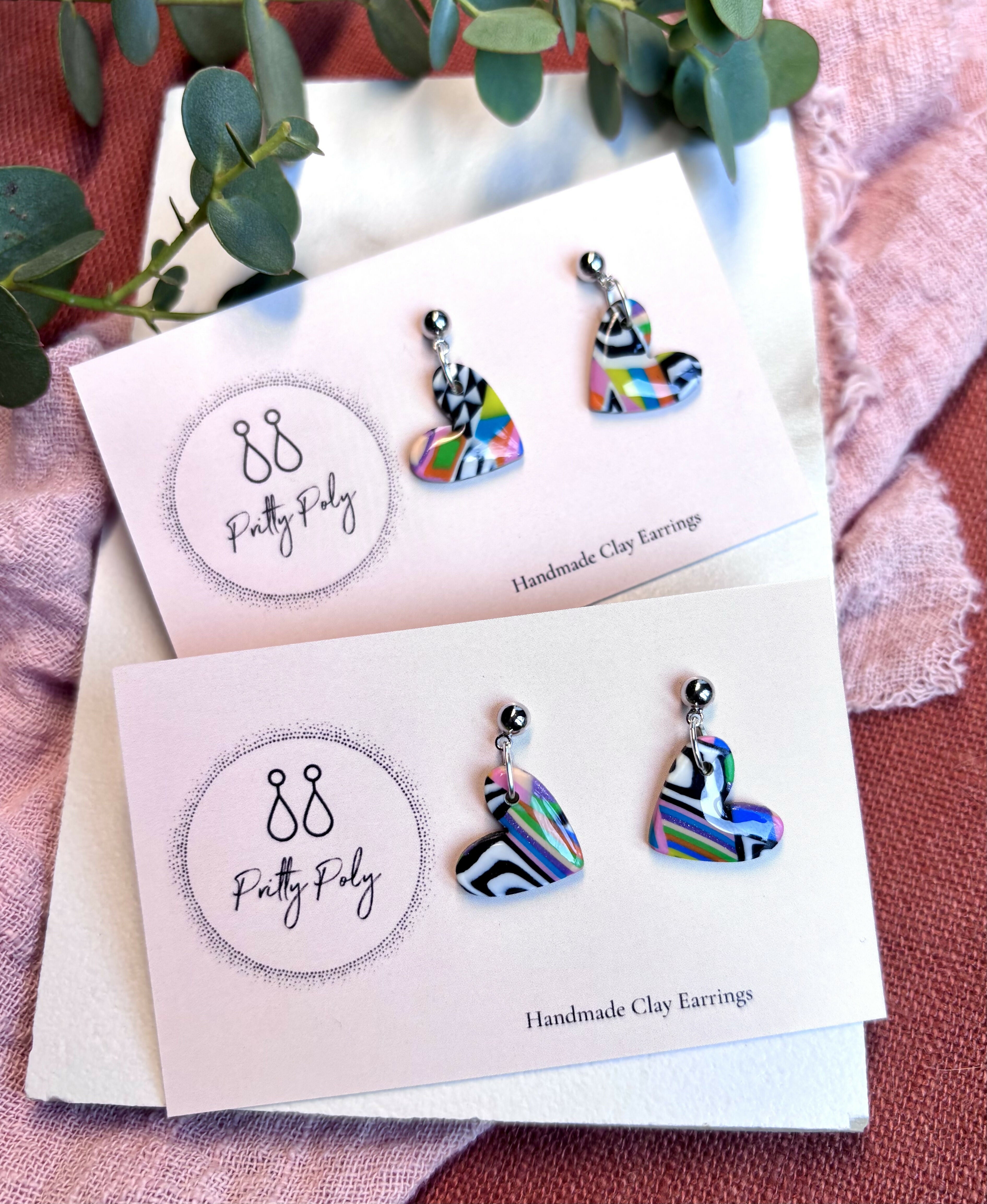 Funky Pattern Collection - Small Heart Polymer Clay Earrings