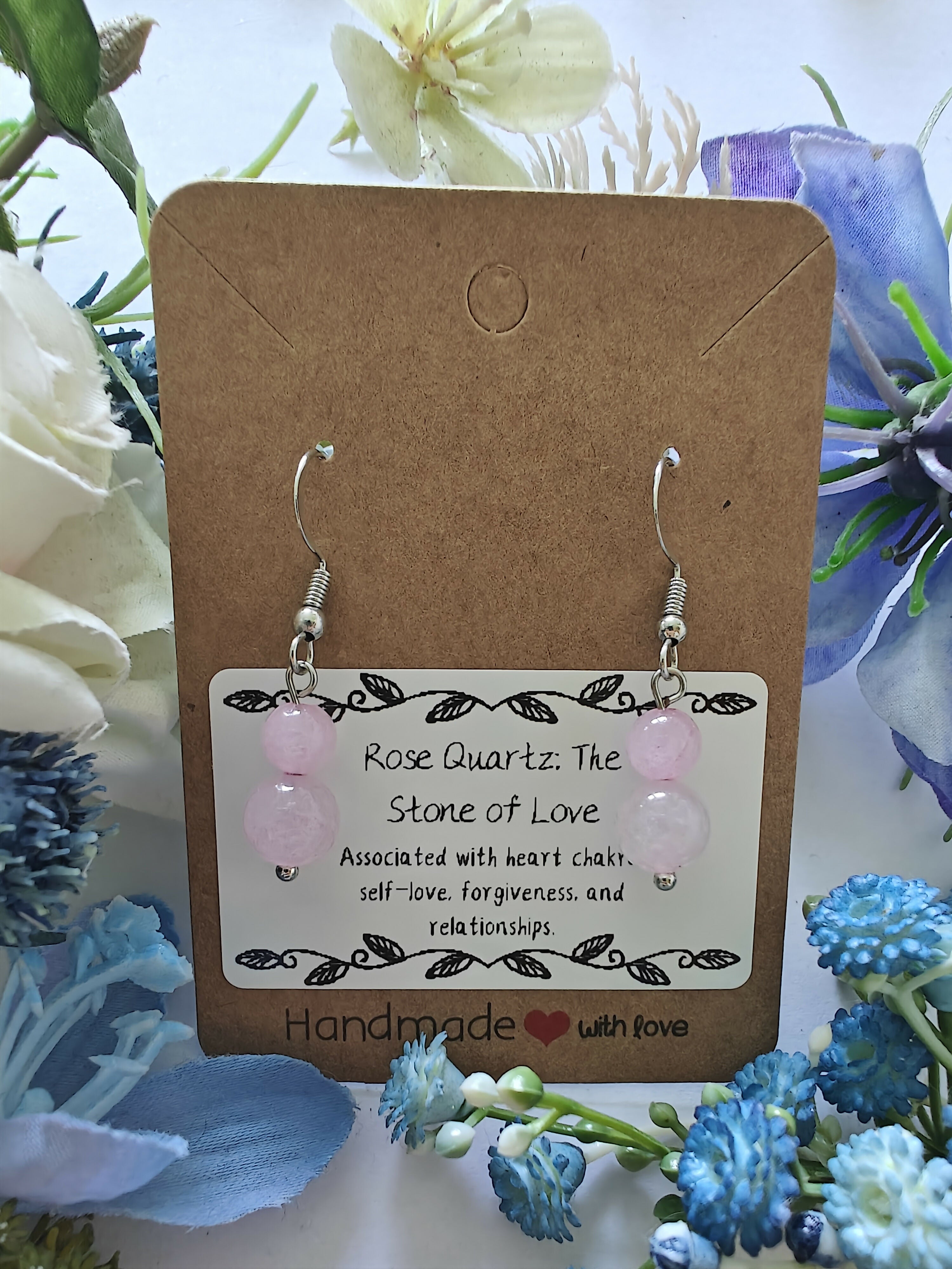 Rose Quartz Earrings on Sterling Silver Plated Hooks