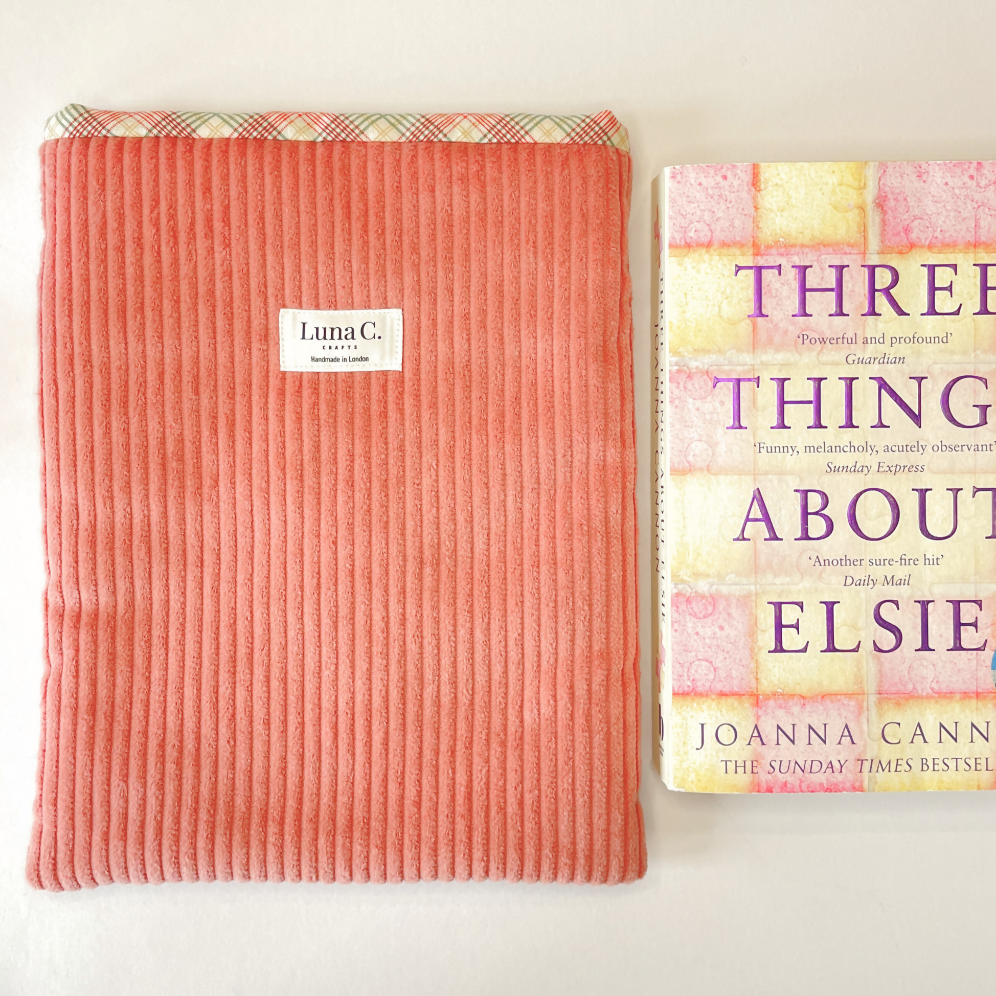 Pink Corduroy Multicolour Plaid Lining Book Sleeve