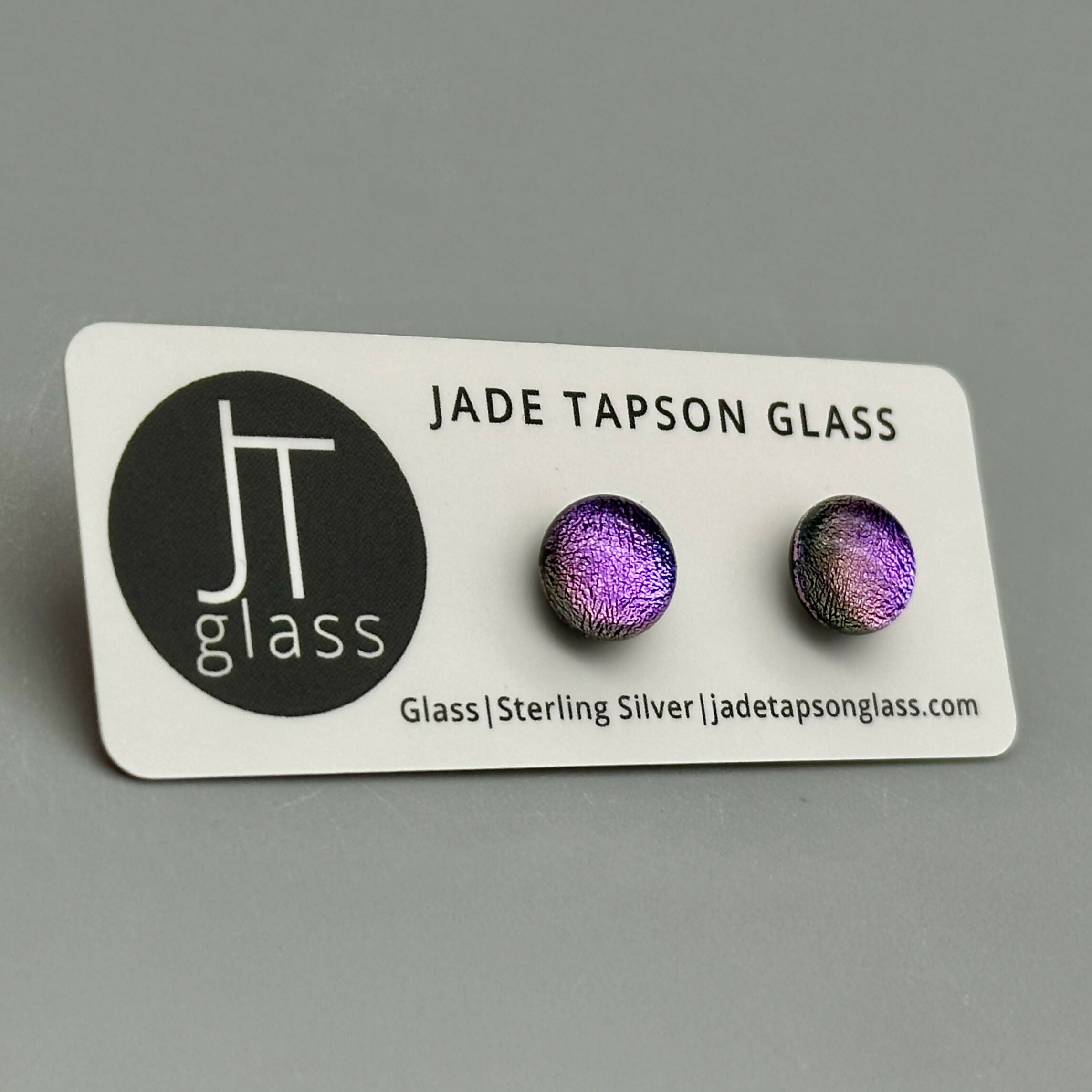 Pale Purple Dichroic Fused Glass Sterling Silver Stud Earrings - Handmade by Jade Tapson Glass.