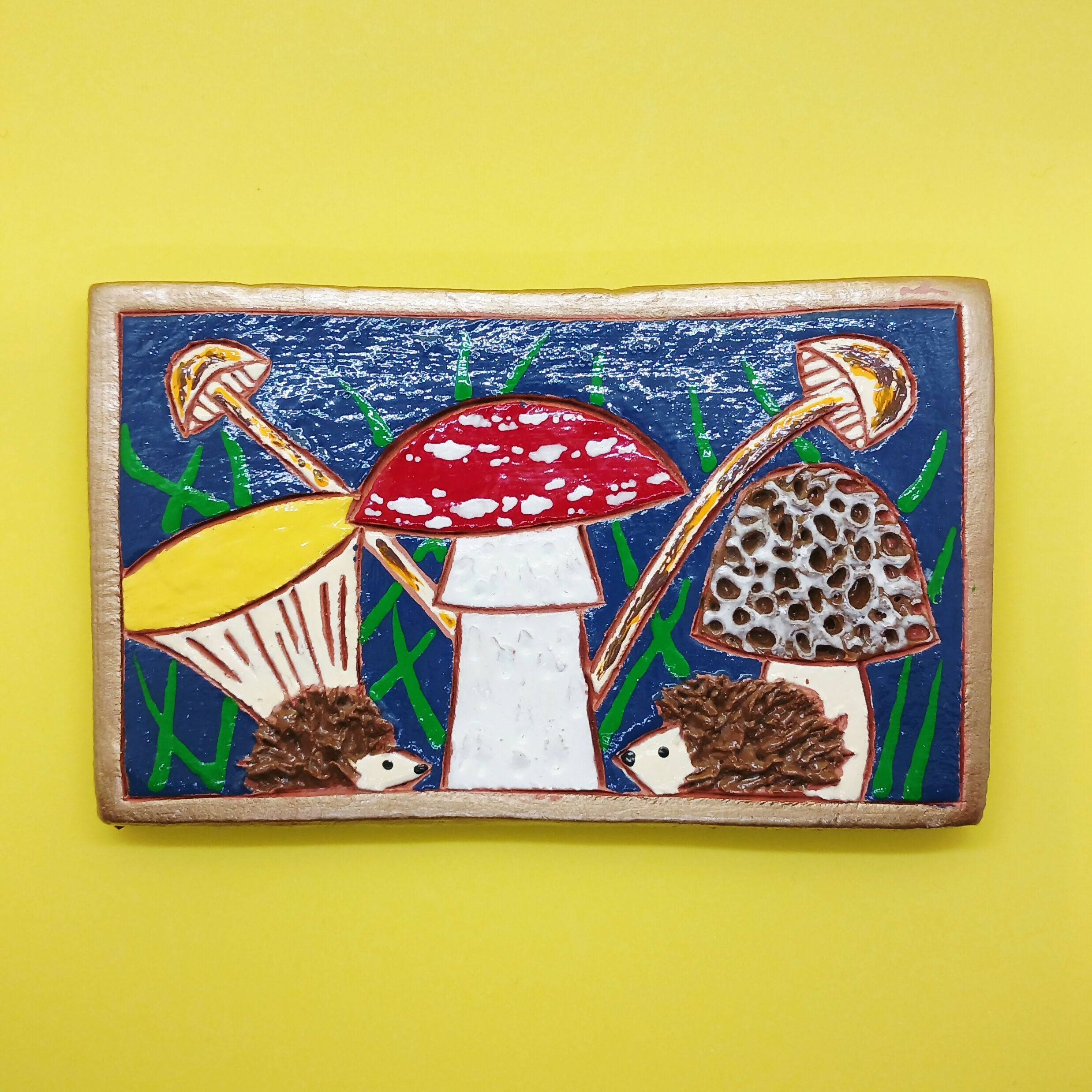Toadstool and Hedgehog Clay Tile