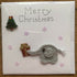 Christmas Card with Crocheted Elephant with a Present and Christmas Tree.