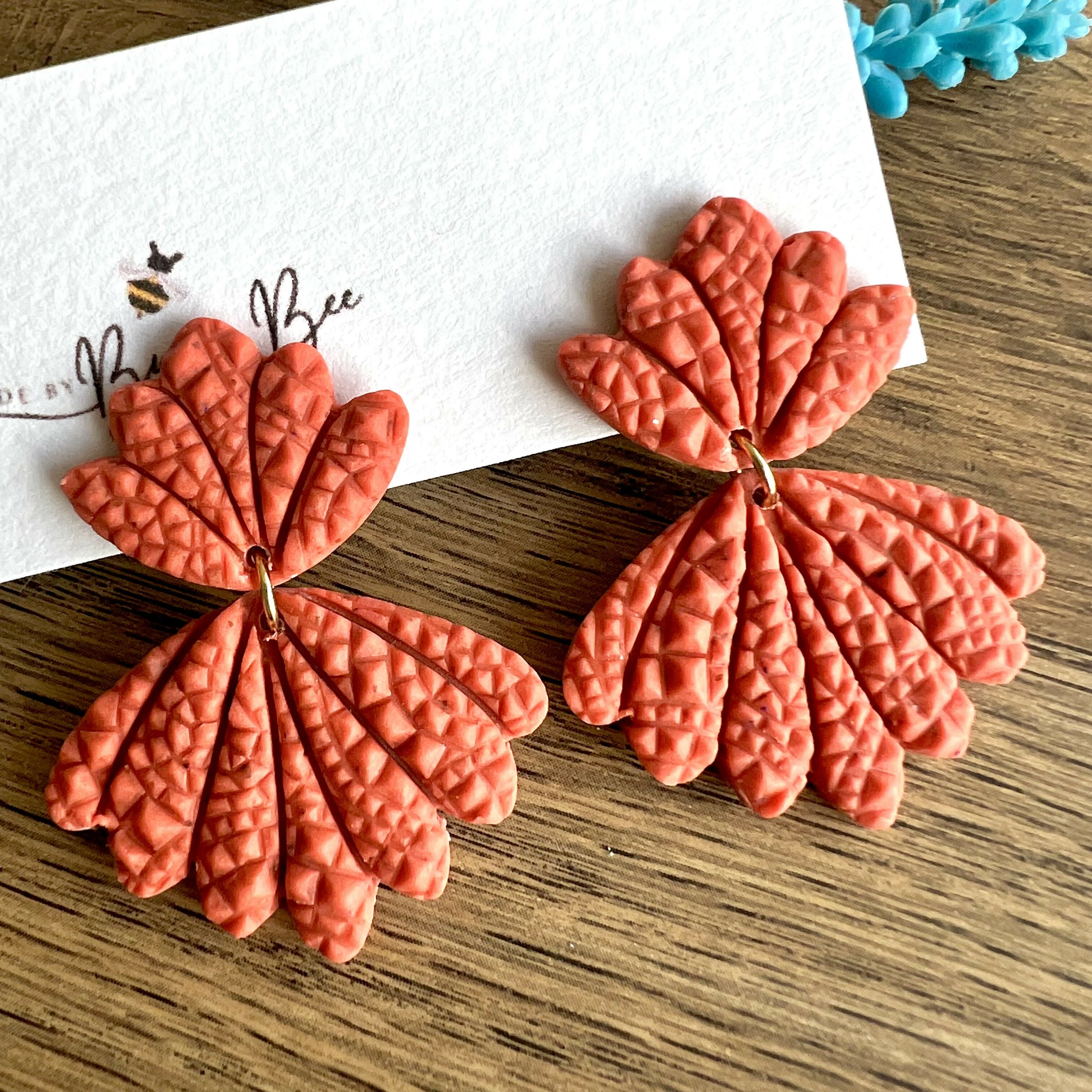 Dainty Clip On Dangle Earrings / Boho Polymer Clay Earrings for Non Pierced Ears