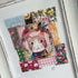 Fabric Cat Collage Framed Picture, Handmade Picture Pink Floral Kitten in White Frame, Unique Gift Cat Lover