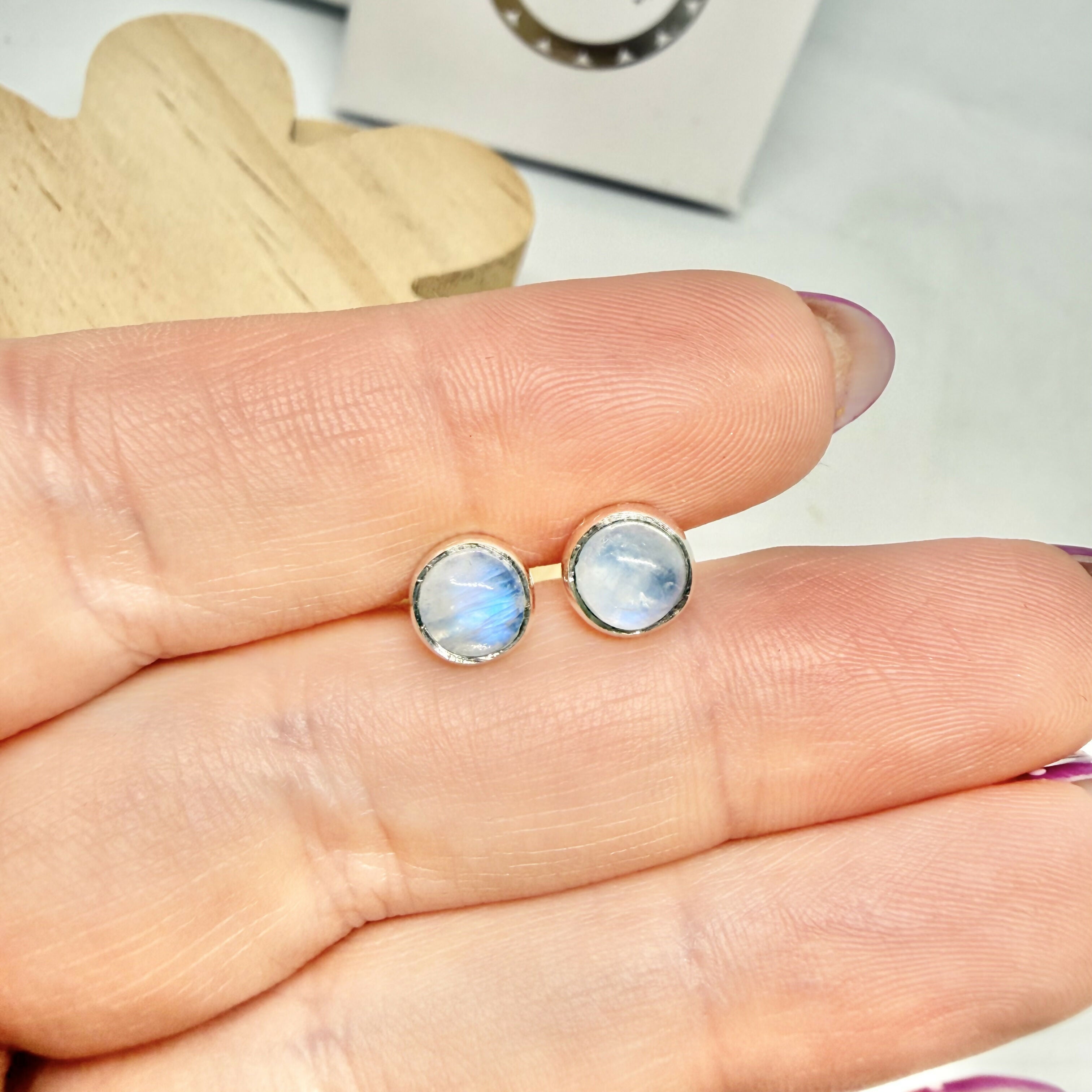 BLUE MOONSTONE STUD EARRINGS