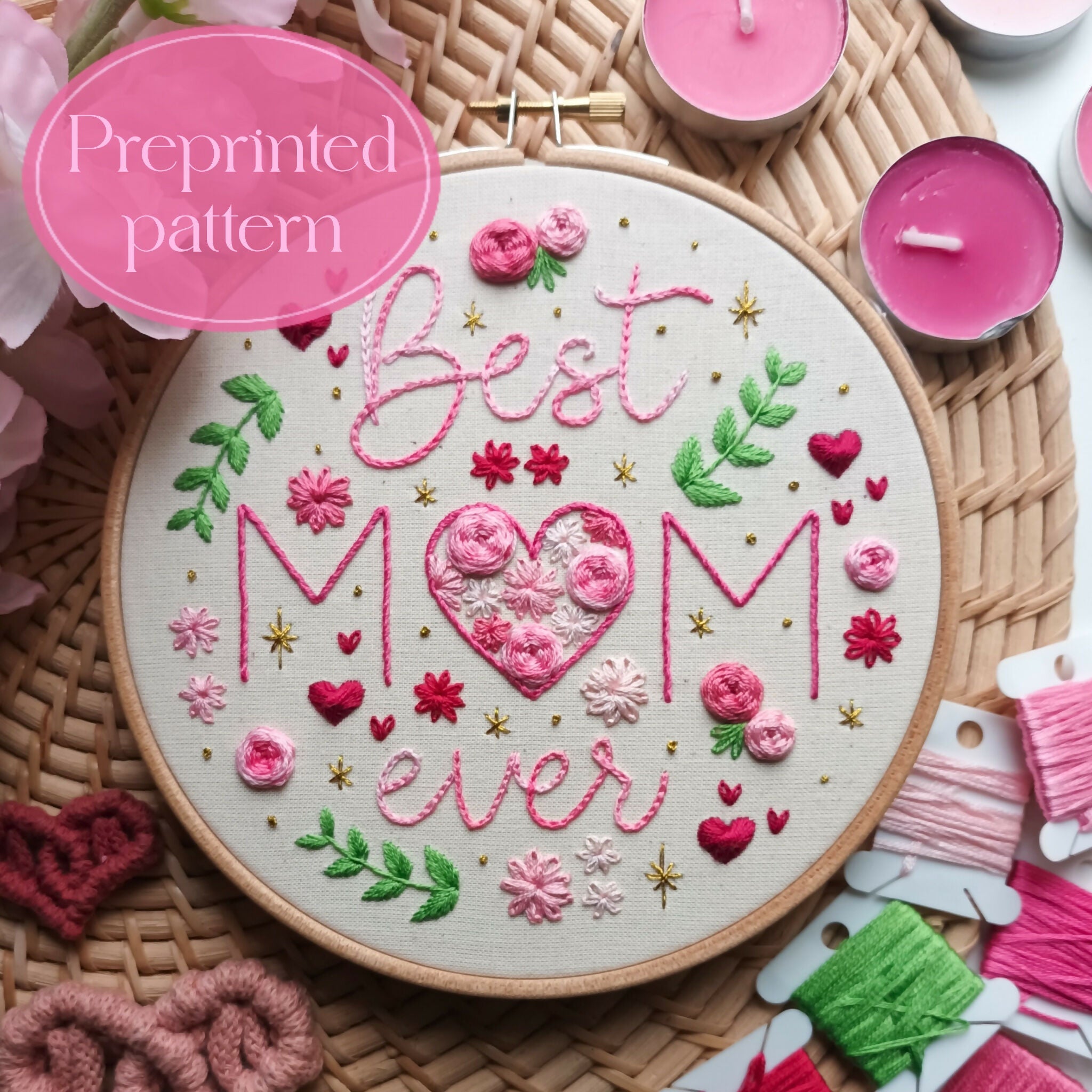Preprinted Embroidery Pattern For Beginners - Best Mum Ever