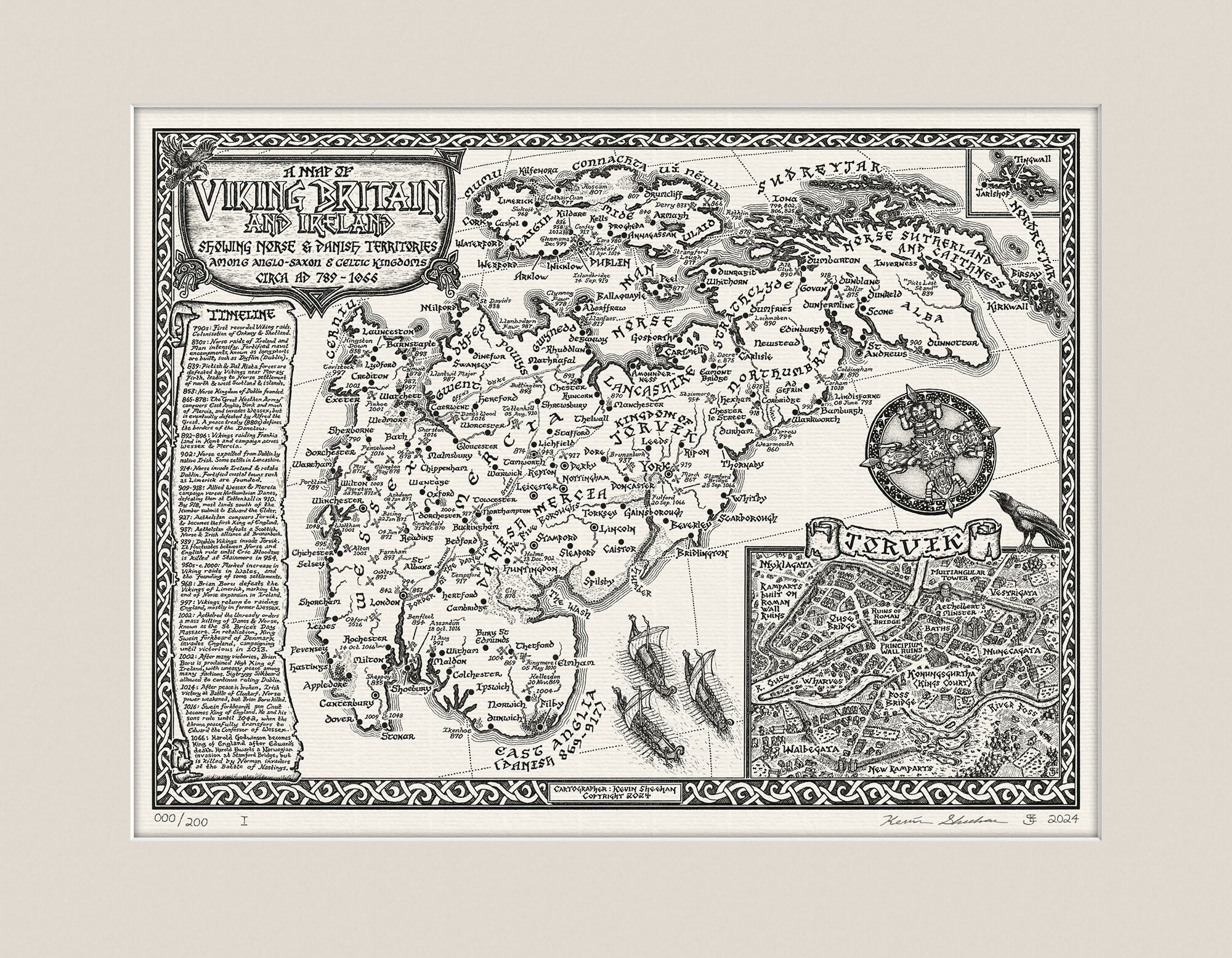 Viking Britain Map Hand Drawn Fine Art Print