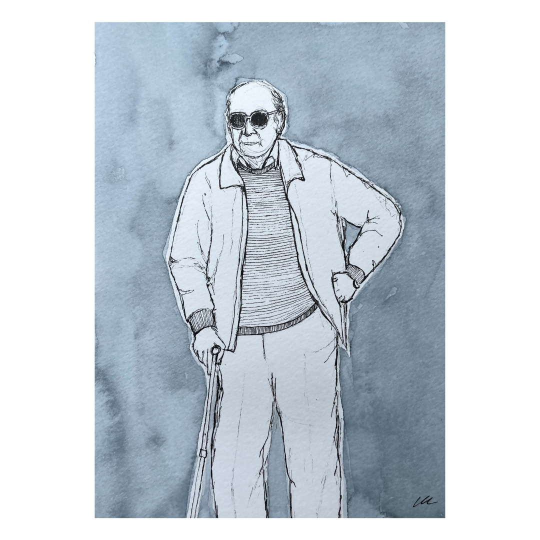 Stylish Grandad Art Print | Monochrome Watercolour Portrait Print