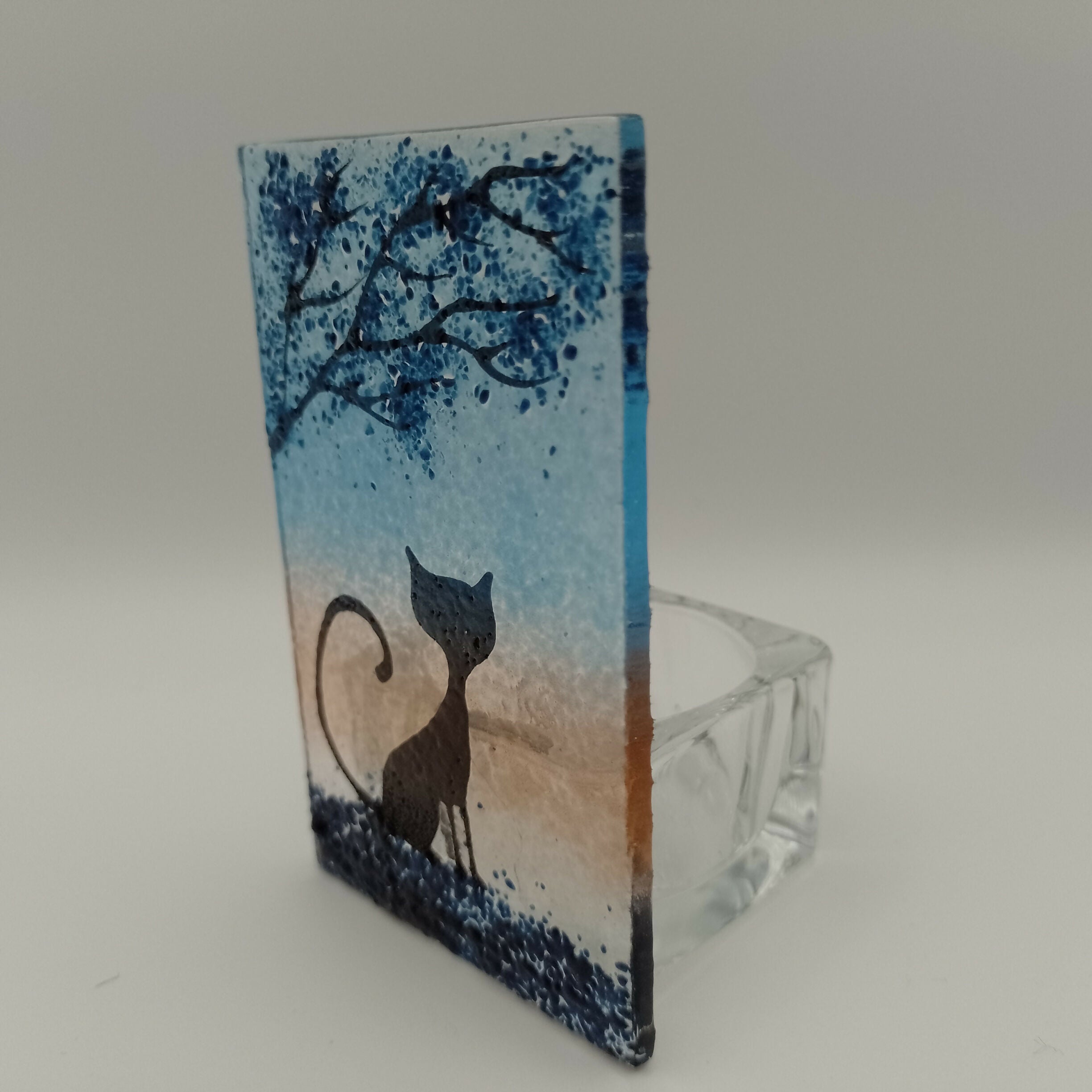 Fused Glass Silhouette Cat Tealight
