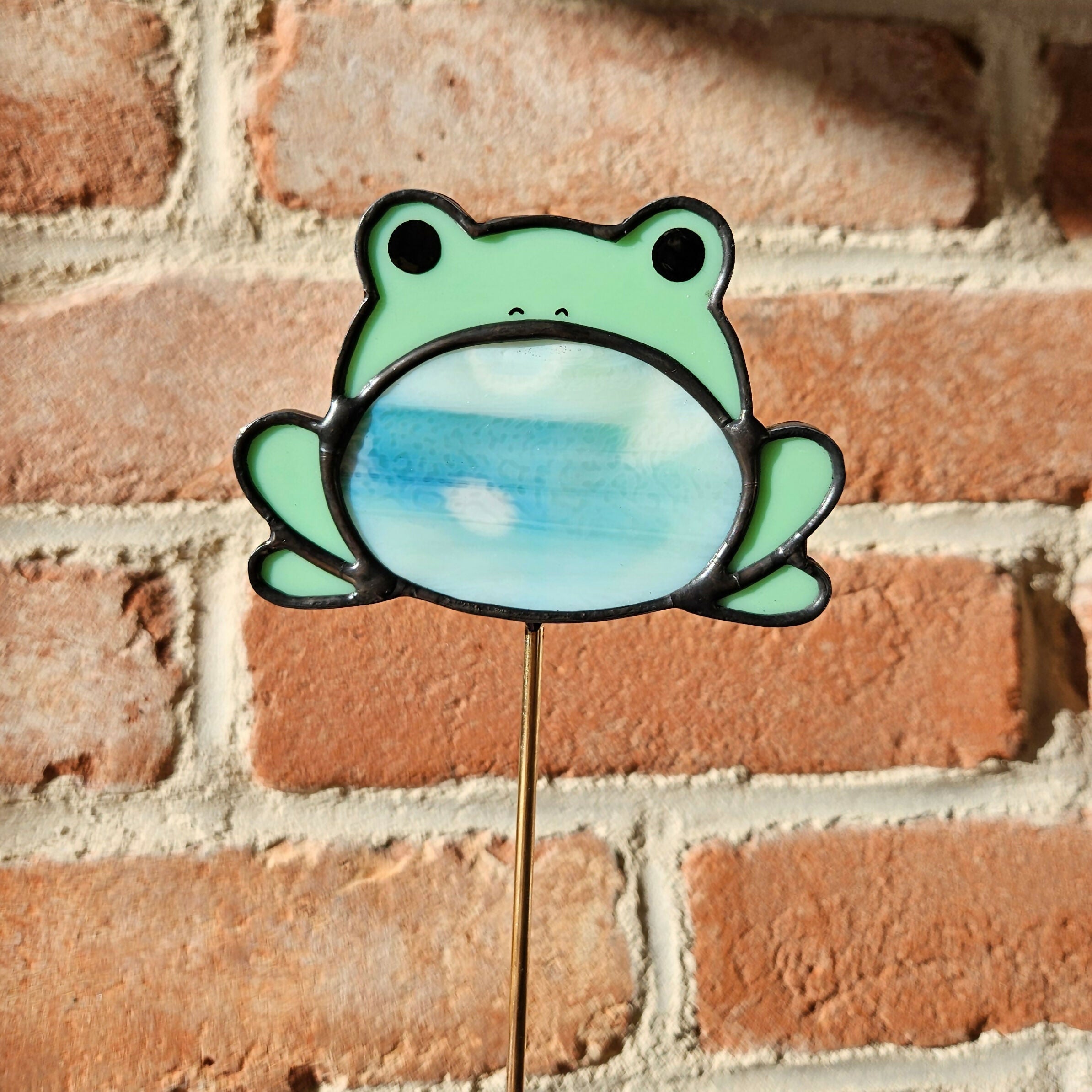 Grumpy Frog Stained Glass Plantstake