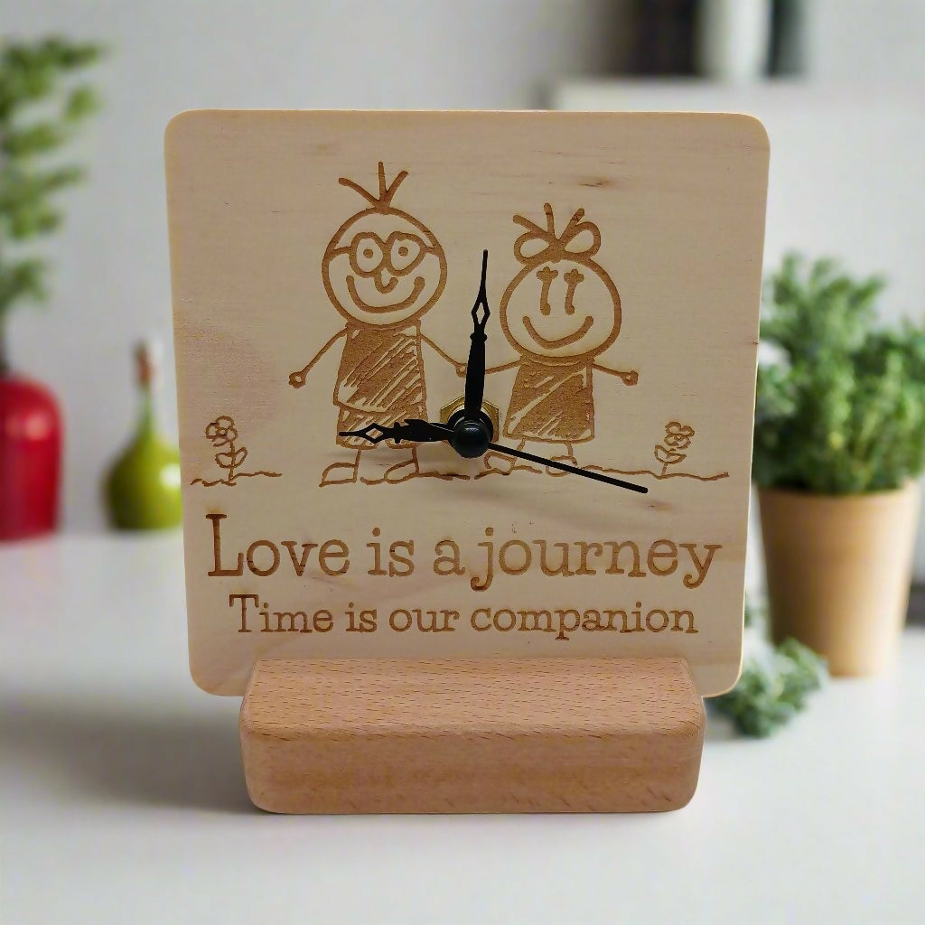 Love is a Journey - Wooden Clock with Stand