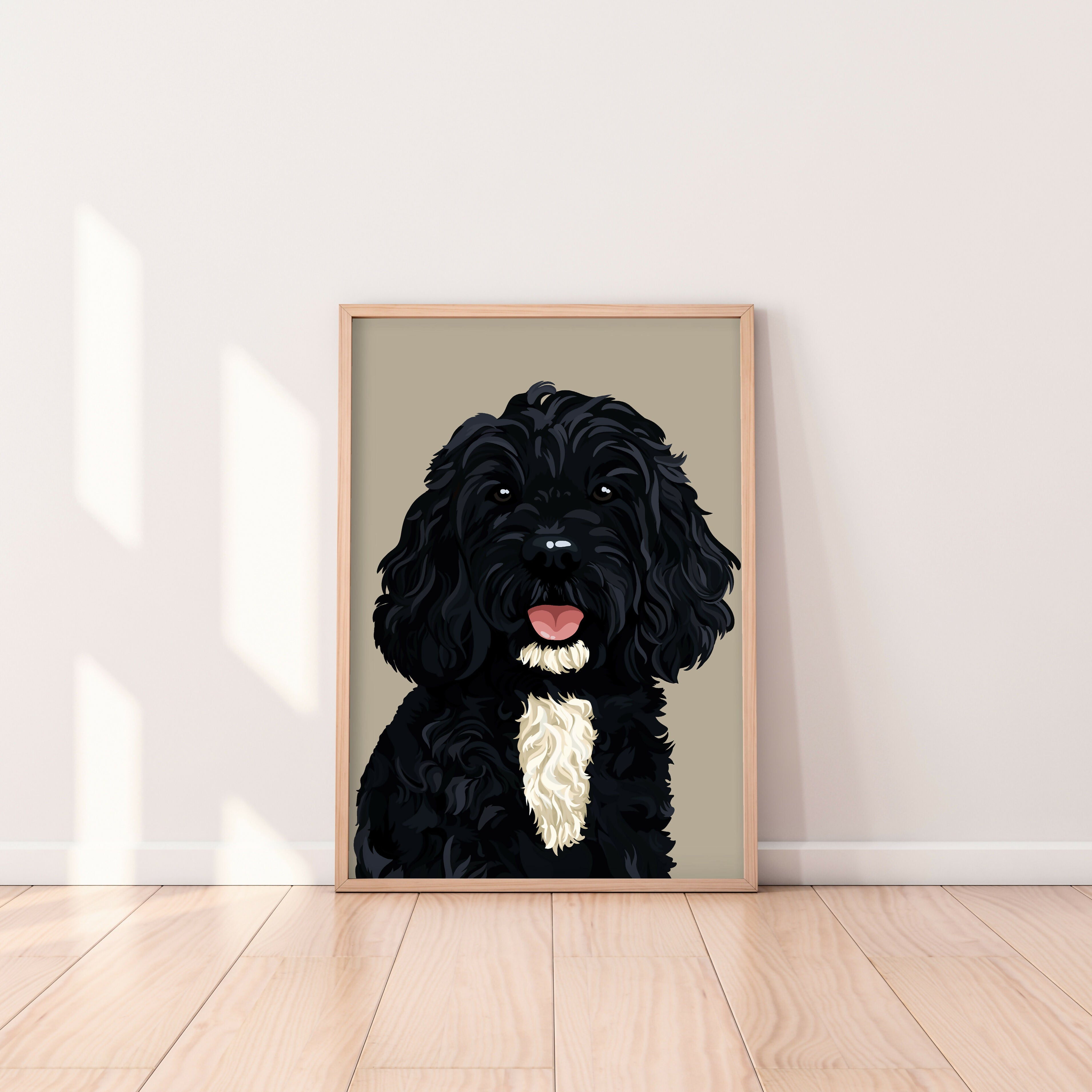 Cockapoo Black with White Tuxedo Dog Art Print