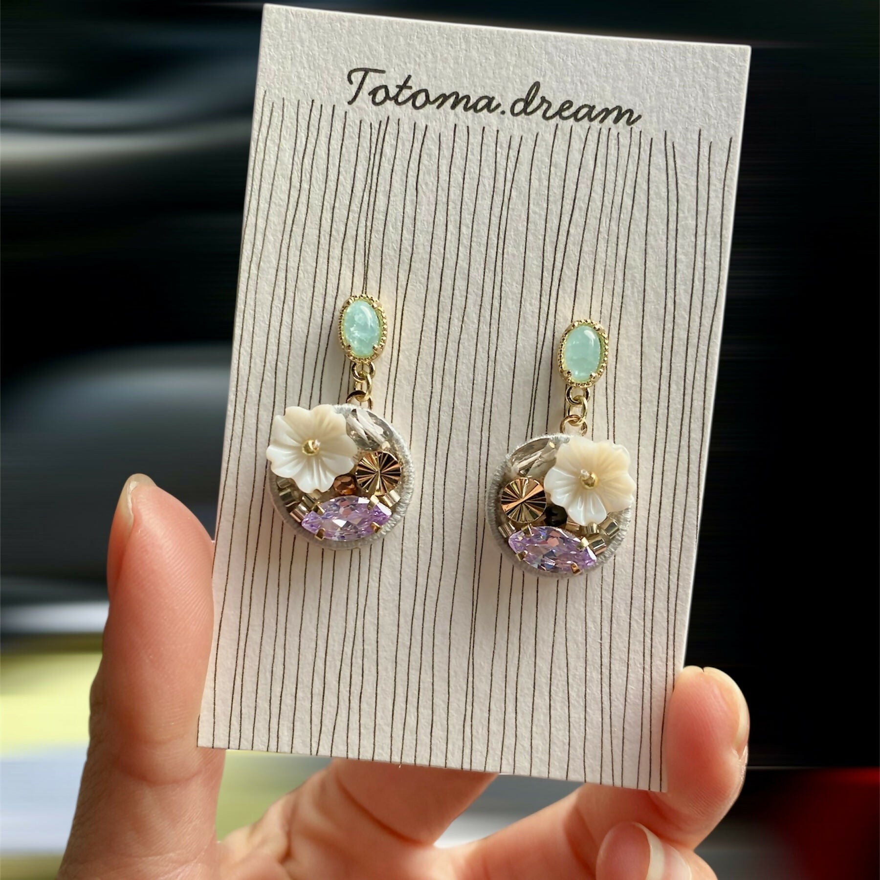 Marble Stud Crystal Embroidery Earrings