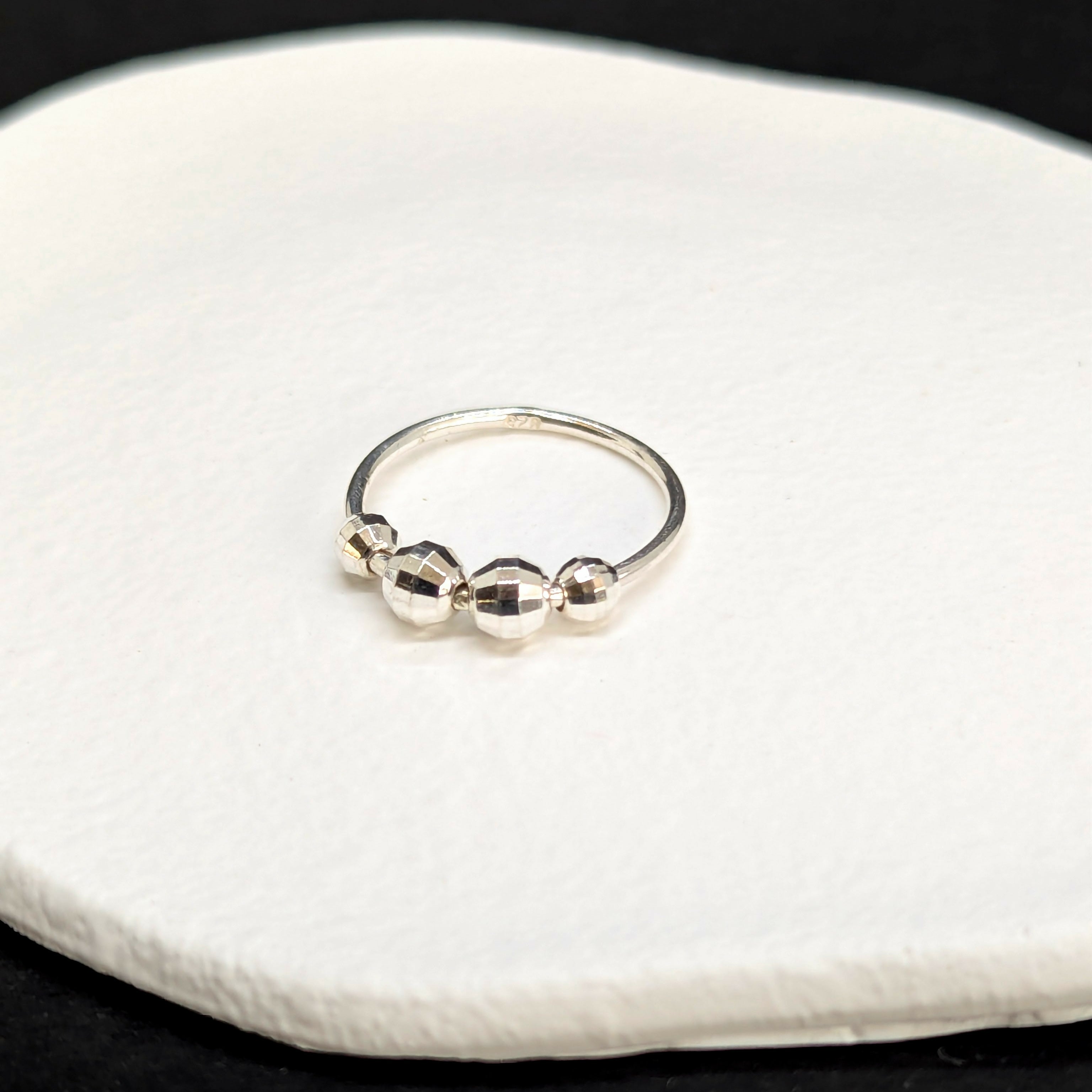 ‘Sparkle’ Sterling Silver Sparkle Bead Fidget Ring